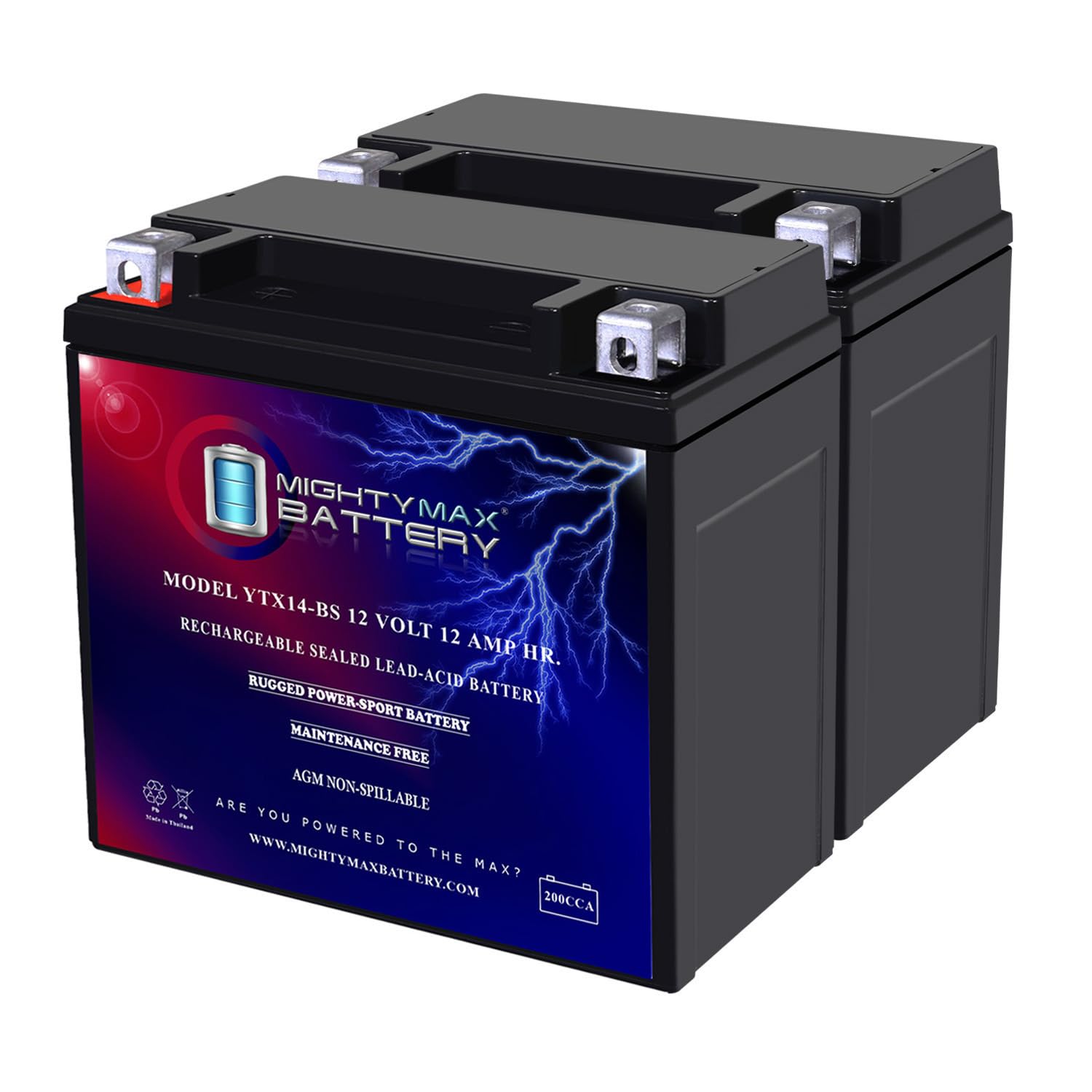 Mighty Max YTX14-BS High Performance Motorcycle Battery - Compatible with Suzuki LT-A400F & F400F King Quad 18-2 Pack - Powers ATVs, Dirt Bikes & Outdoor Power Equipment - Perfect for Off-Road Adventures & Outdoor Activities