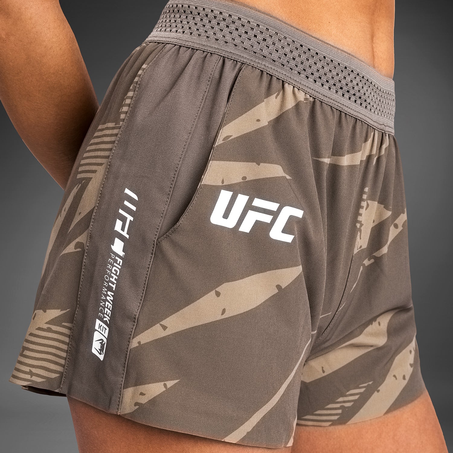 Venum UFC Adrenaline Fight Week Women's Performance Shorts - Desert Camo MMA Training & Workout Gear for Active Women