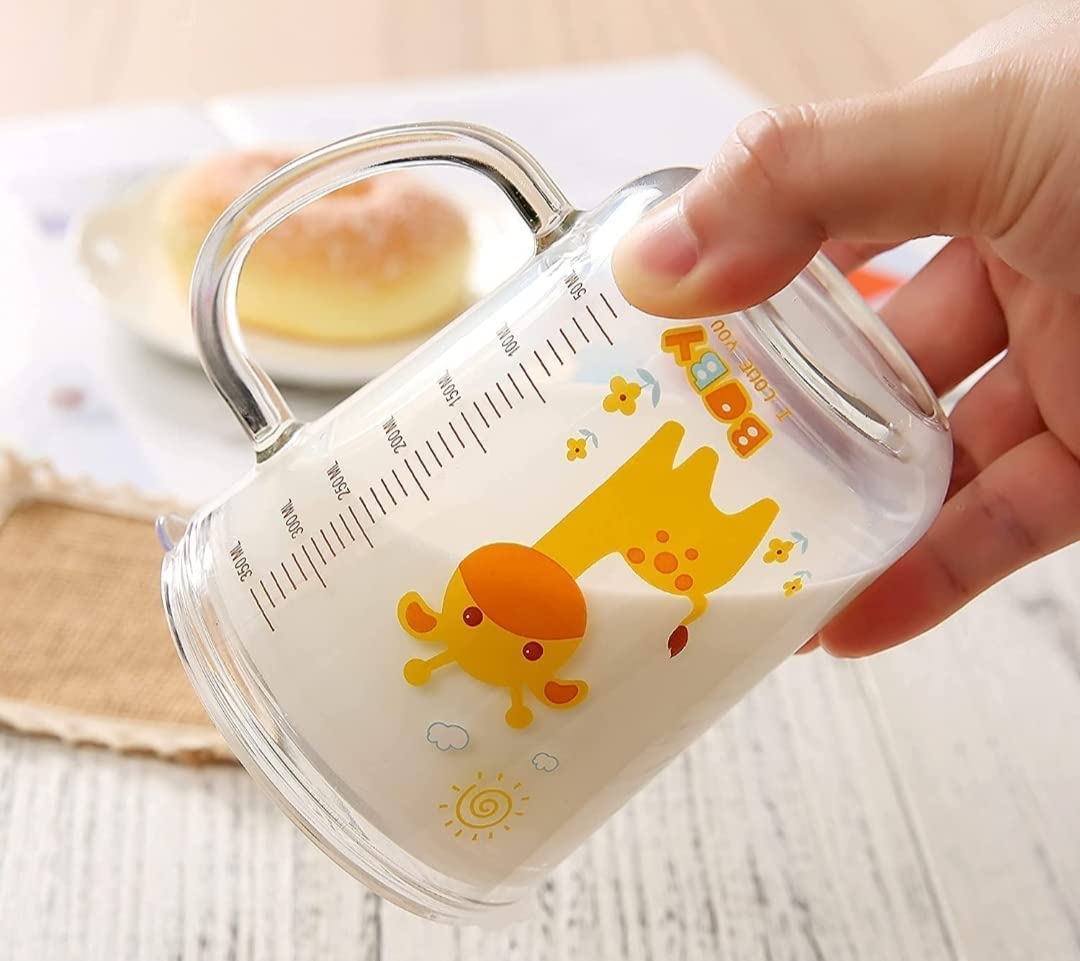 PrimeWorld 350ml Cartoon Printed Baby Sipper Mug with Straw & Lid - BPA-Free Milk, Juice, Water, Shakes Measuring Cup for Kids & Toddlers - Perfect for Home, School, Travel & Outdoor Activities