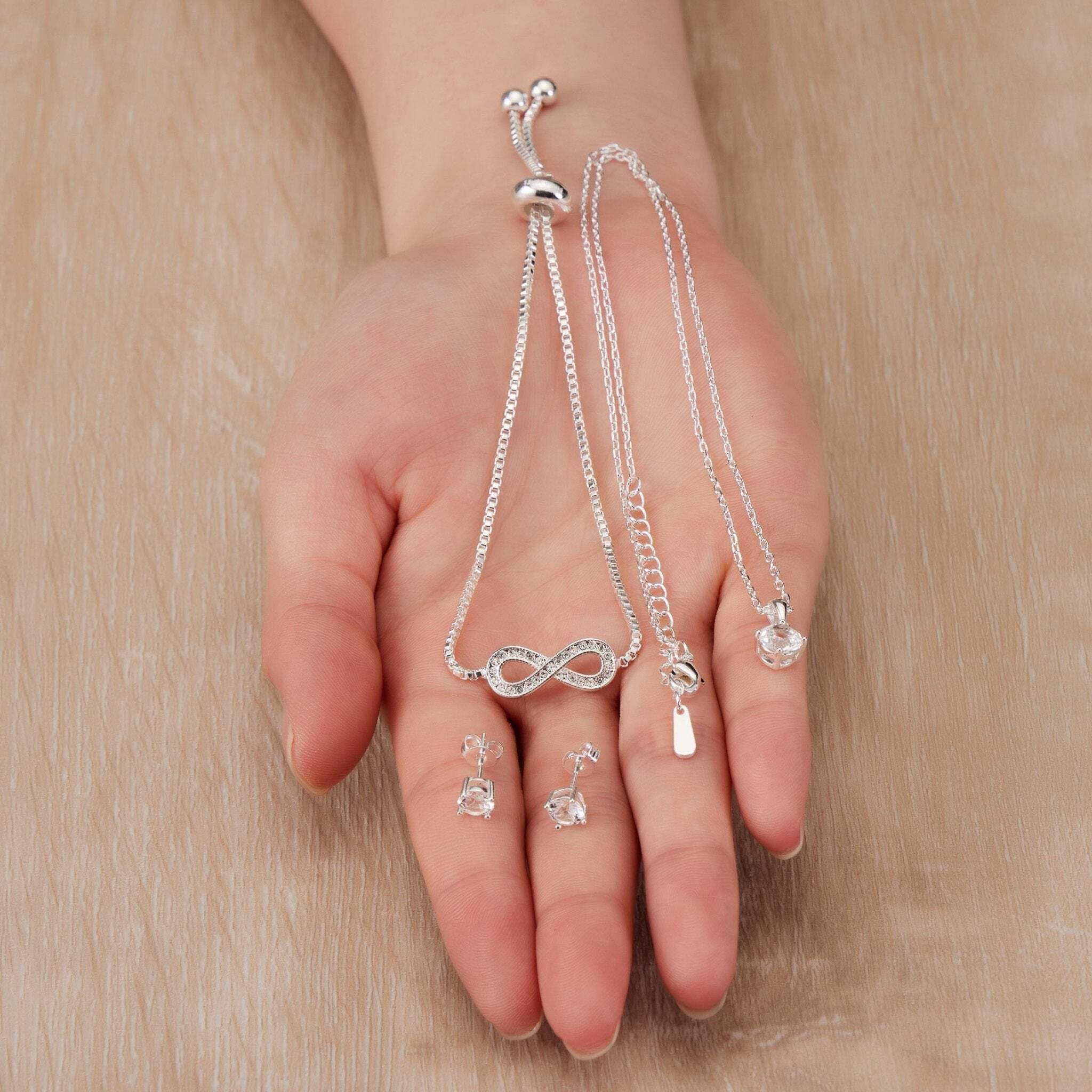 Philip Jones Silver Infinity Friendship Set with Zircondia® Crystals - Perfect Gift for Best Friends
