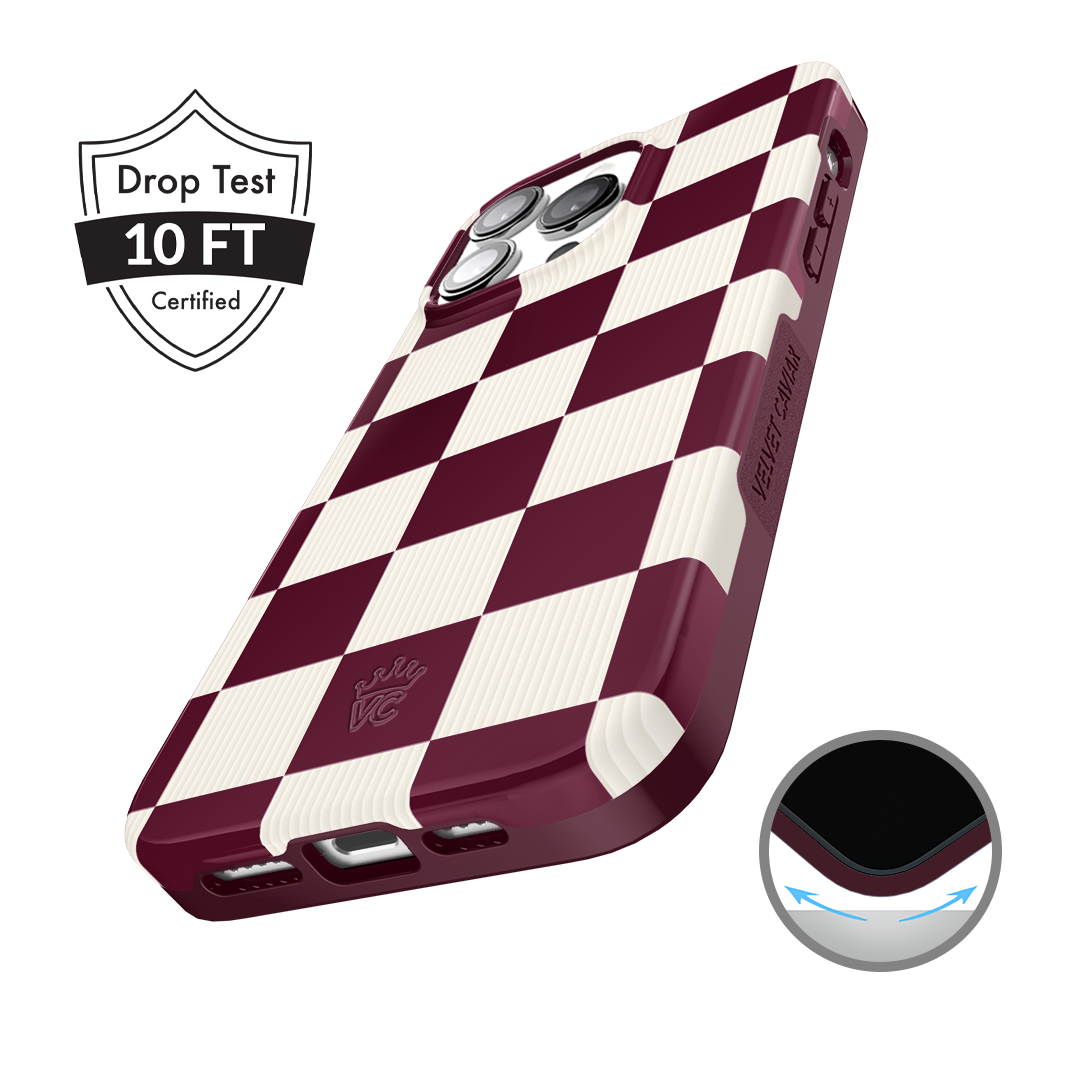 Stylish Burgundy iPhone Case with Vibe Check Design - Perfect for Everyday Protection & Trendy Aesthetic