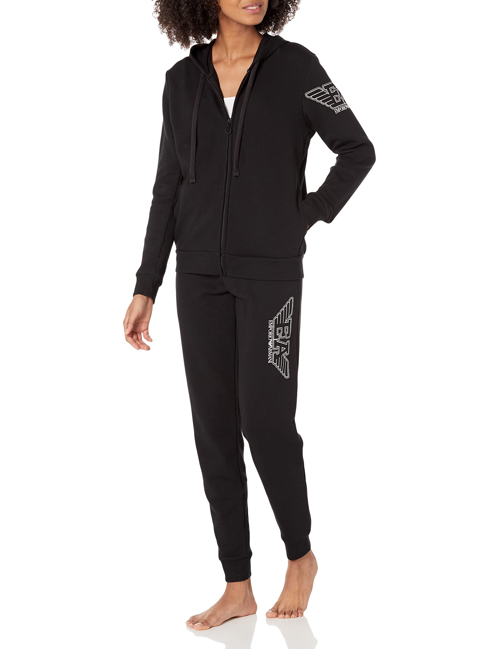 Emporio Armani Women's Iconic Terry Full Zip Jacket and Pants Set - Casual Lounge Wear for Home, Travel & Gym Outfits