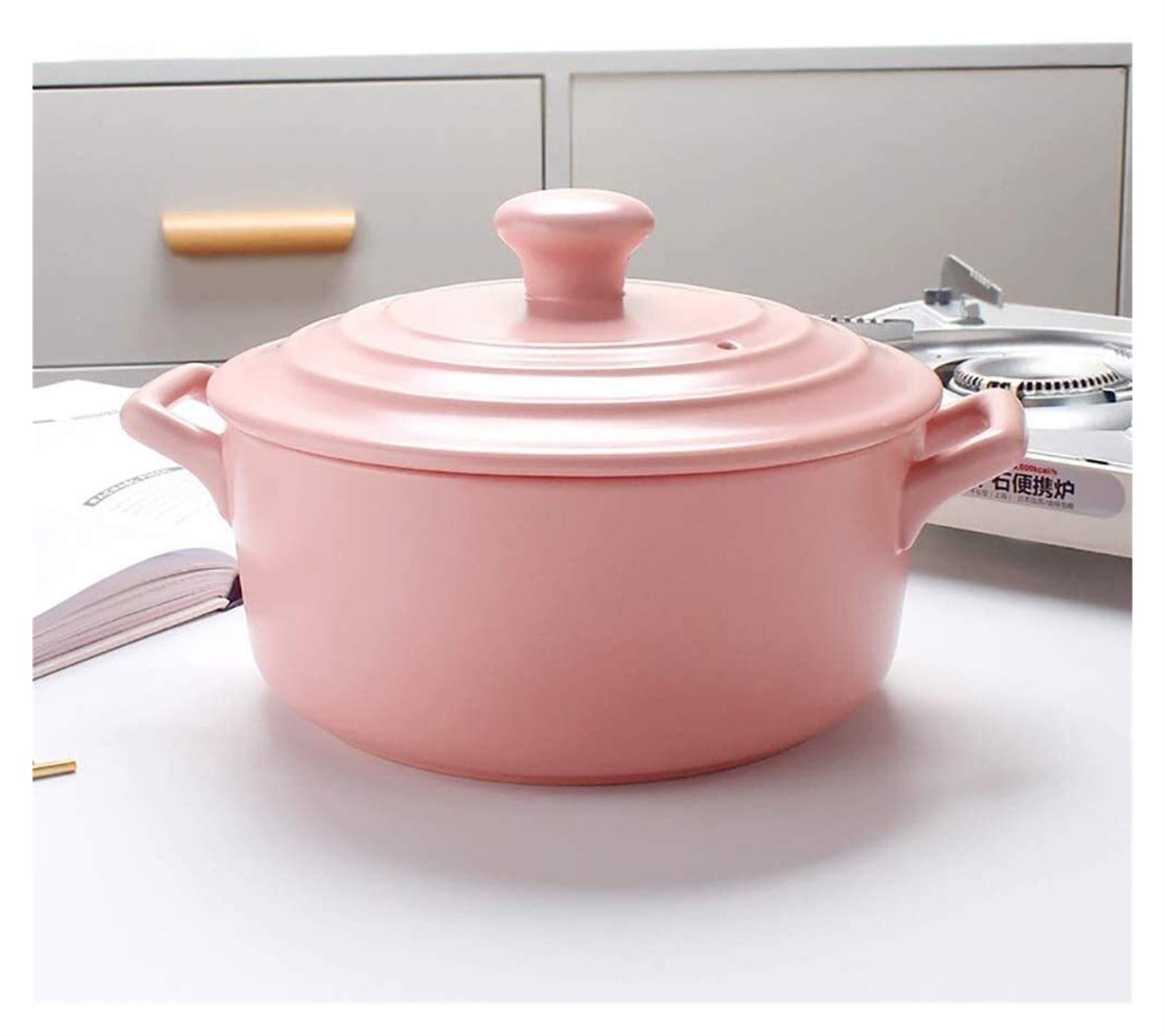 Pink Ceramic Casserole Dish with Lid - Non-Stick, Heat-Resistant Round Clay Pot for Baking, Cooking & Serving - Oven, Stovetop & Tableware Safe - Perfect for Soups, Stews, Casseroles & Family Dinners