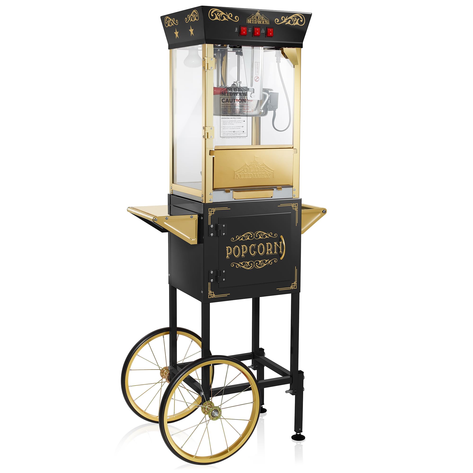 Vintage-Style Olde Midway Movie Theater Popcorn Machine with 8-Ounce Kettle & Rolling Cart - Black Commercial Popper for Home Theater, Parties & Concession Stands