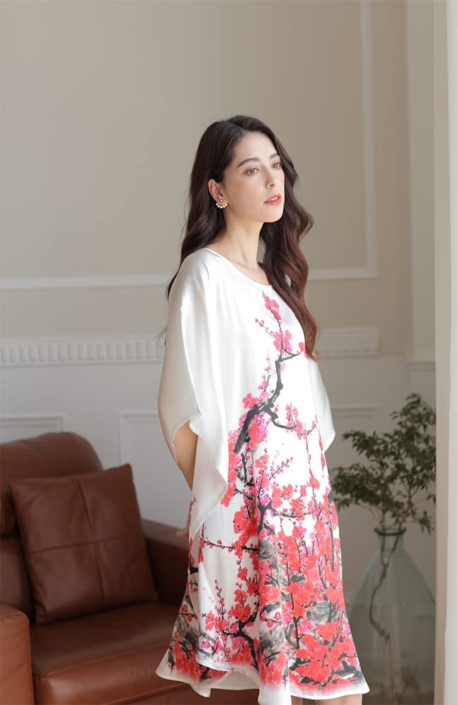 100% Pure Silk Pajamas for Women | Floral Print Silk Kimono Robe & Bathrobe with Doll Sleeves - Perfect for Spa Days, Bridal Showers & Luxury Loungewear