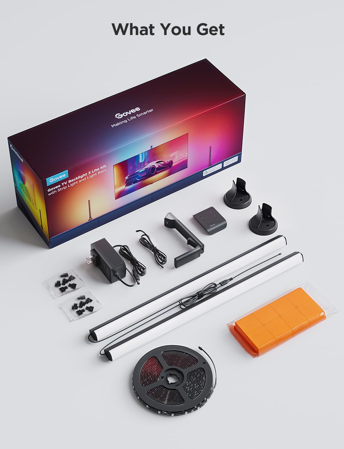 Govee TV Backlight 3 Lite Kit - 11.8ft RGBICW Wi-Fi LED Strip Lights for 55-65 Inch TVs with Camera & 15