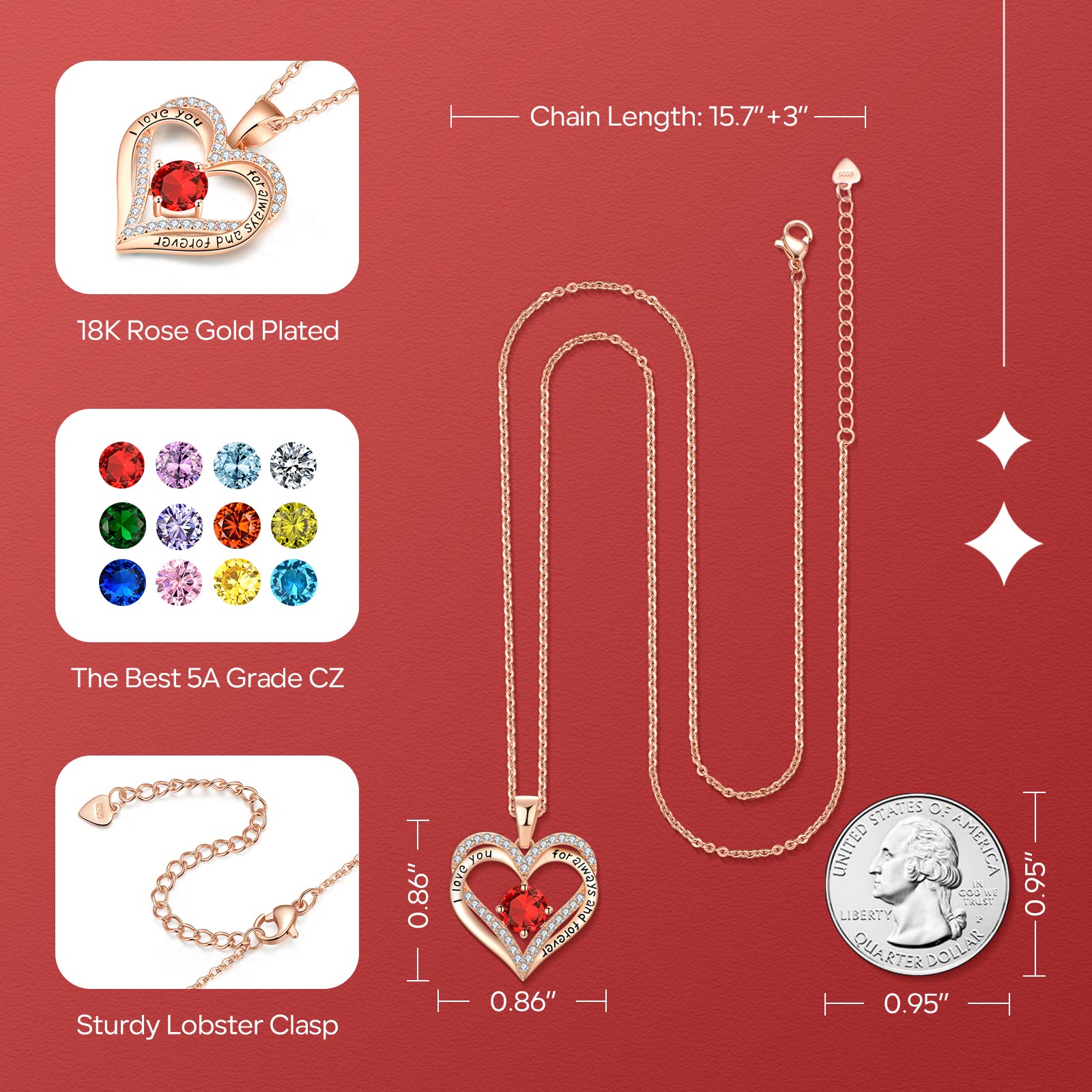 18K Rose Gold Necklaces for Women - Elegant Birthday, Anniversary, Mother's Day & Valentine's Day Gifts for Wife, Girlfriend, Daughter - Perfect for Weddings, Parties & Special Occasions