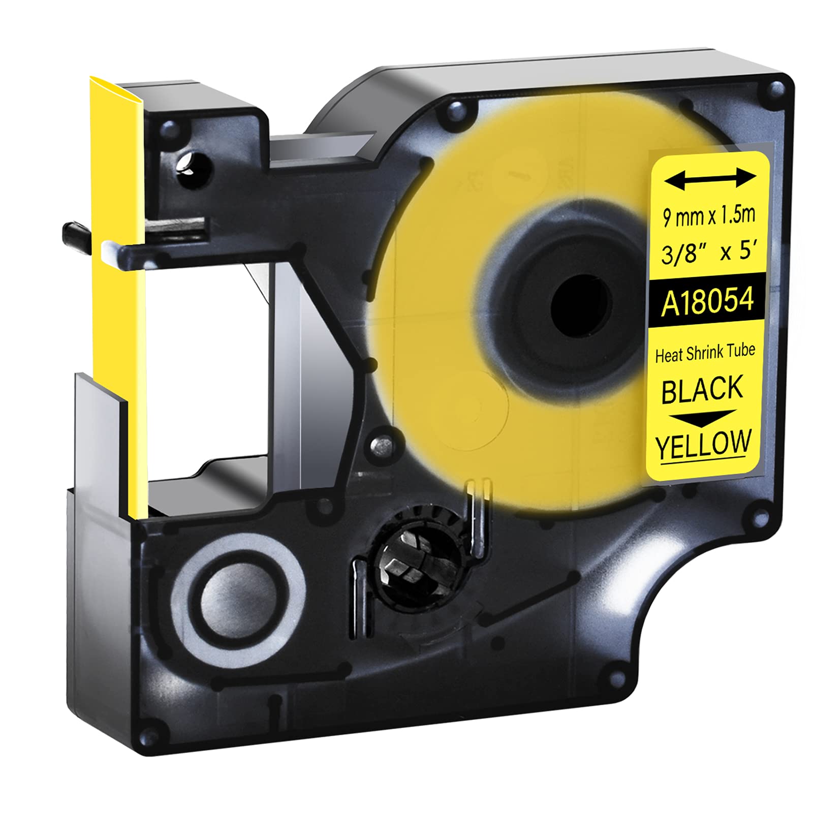 GREENCYCLE Compatible Heat Shrink Tubes for Dymo 18054 - 3/8-Inch (9mm) x 5ft (1.5m) Industrial Label Tape - Works with DYMO Rhino 5200, 4200, 3000, 5000, 6000 Label Makers - Black on Yellow (50 Pack) - Perfect for Cable Labeling, Wire Identification & Industrial Organization