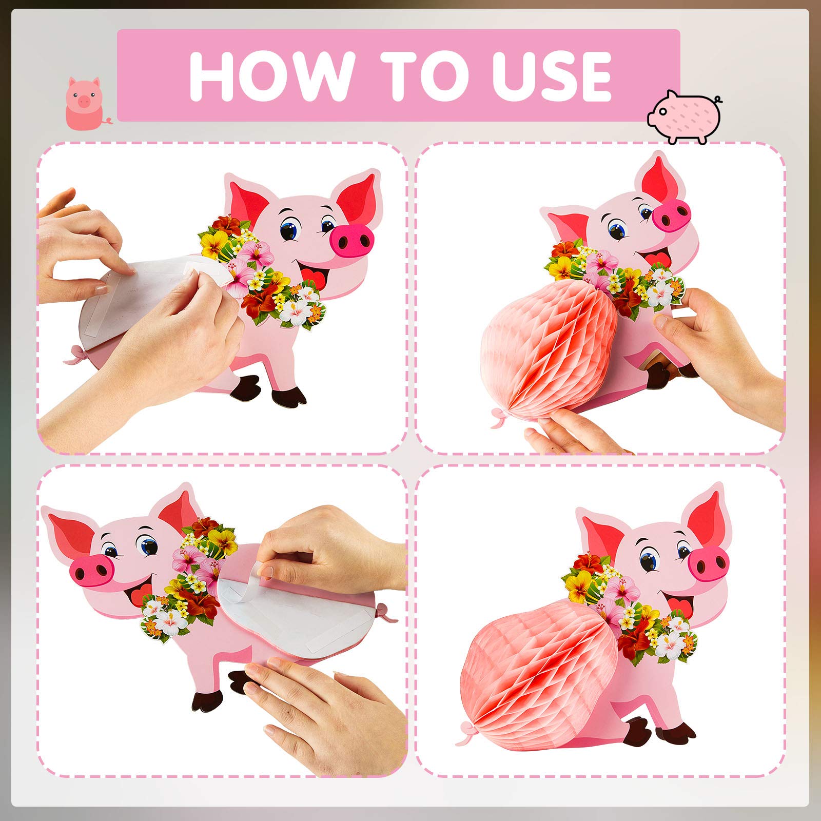 Zonon 4-Piece Pink Piggy Party Decor Set - Farm Animal Tissue Centerpieces for Hawaiian Luau, Birthday & Themed Parties - Perfect for Table Toppers, Baby Showers & Tropical Decorations