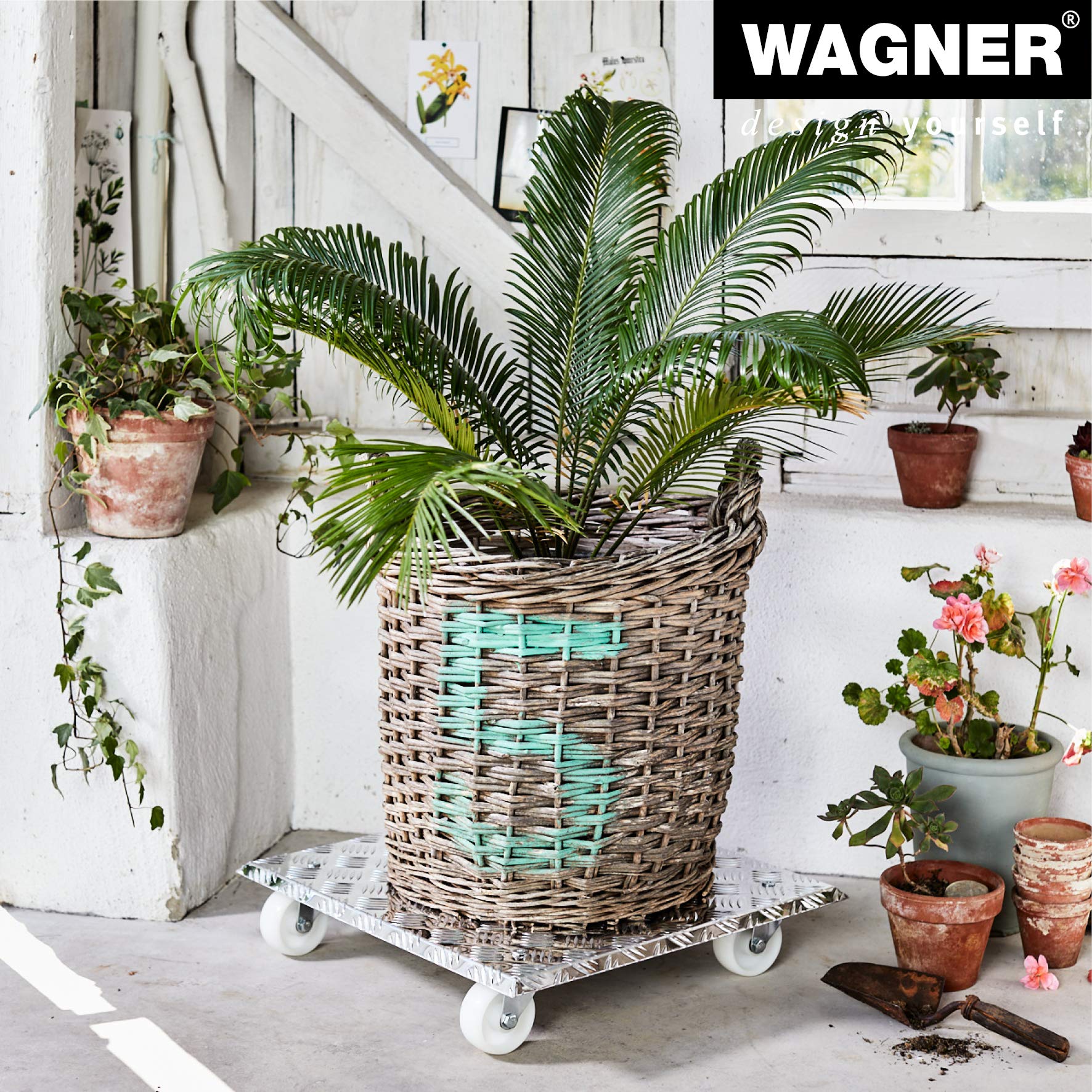 Wagner Plant Caddy Alaska - 17.72 x 17.72 x 3.74 Inch Heavy Duty Aluminum Plant Stand - 330 lbs Capacity Indoor/Outdoor Flower Pot Holder - Silver Made in Germany (Model 64-1390) - Perfect for Patio, Garden, Balcony & Home Decor