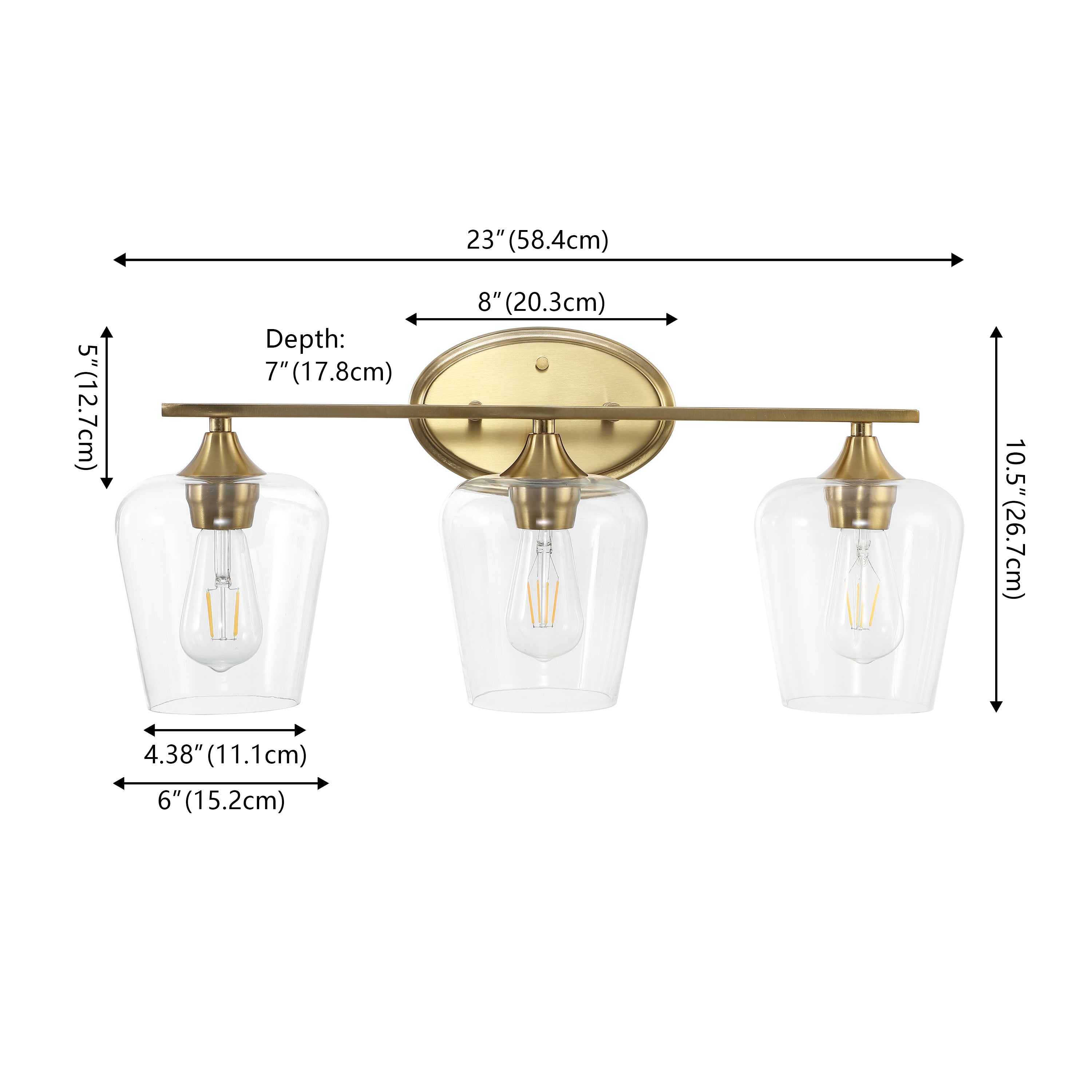 Rustic LED Vanity Light with Iron and Glass - Jayne Cottage Style for Bathroom, Bedroom, or Dressing Room Makeup Area