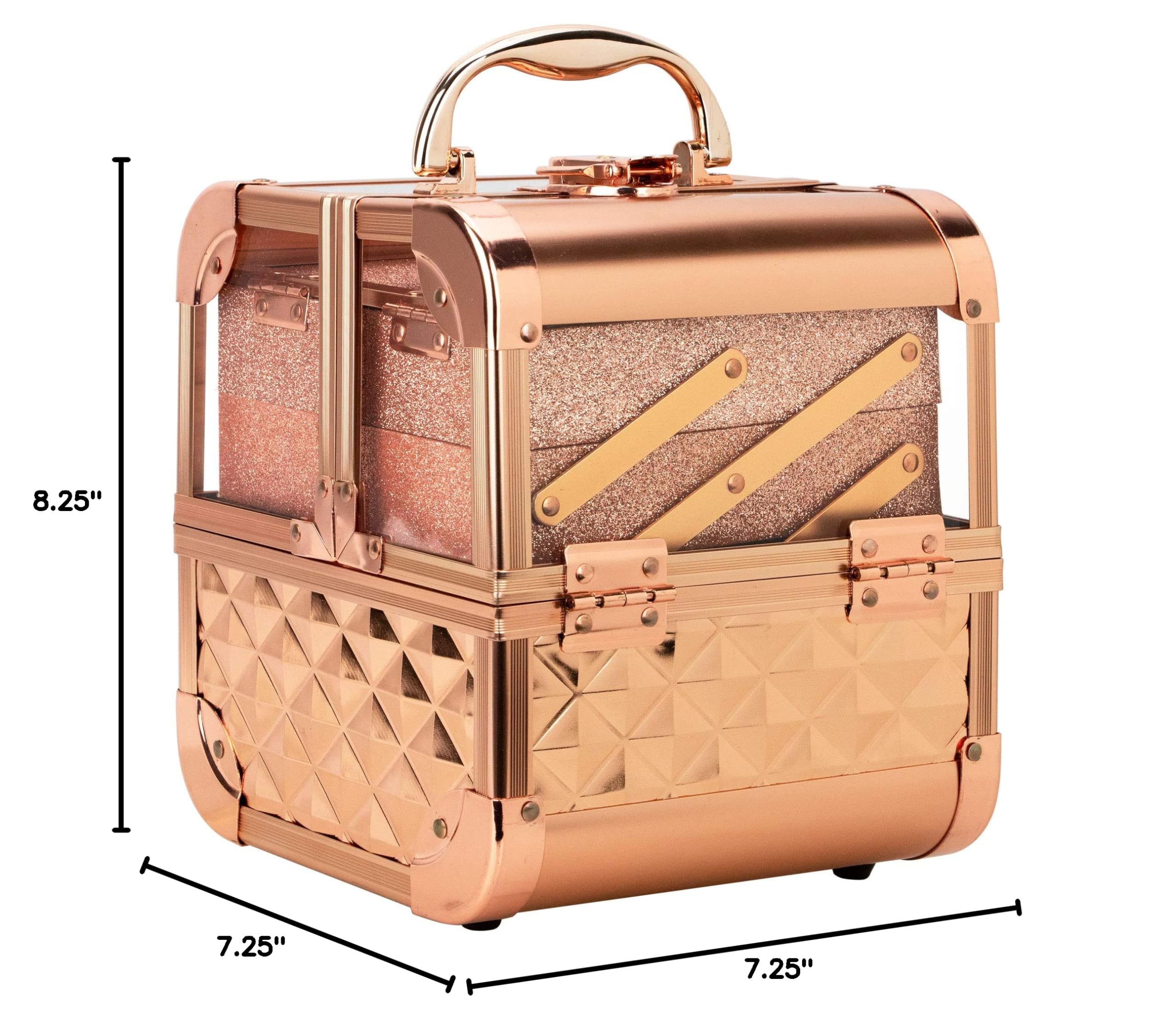 Ver Beauty Professional Makeup Train Case - Clear Acrylic Jewelry Organizer with 2-Tier Trays, Lockable Mirror & Aluminum Frame | Portable Cosmetic Storage for Travel, Salon & Home Beauty Organization