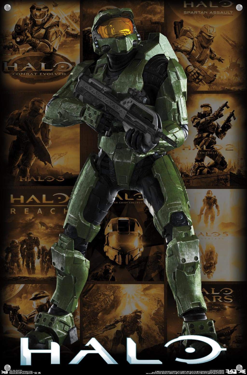 Halo Video Game Key Art Grid Wall Poster with Push Pins - Decorative Gamer Room Decor for Bedroom, Office & Man Cave