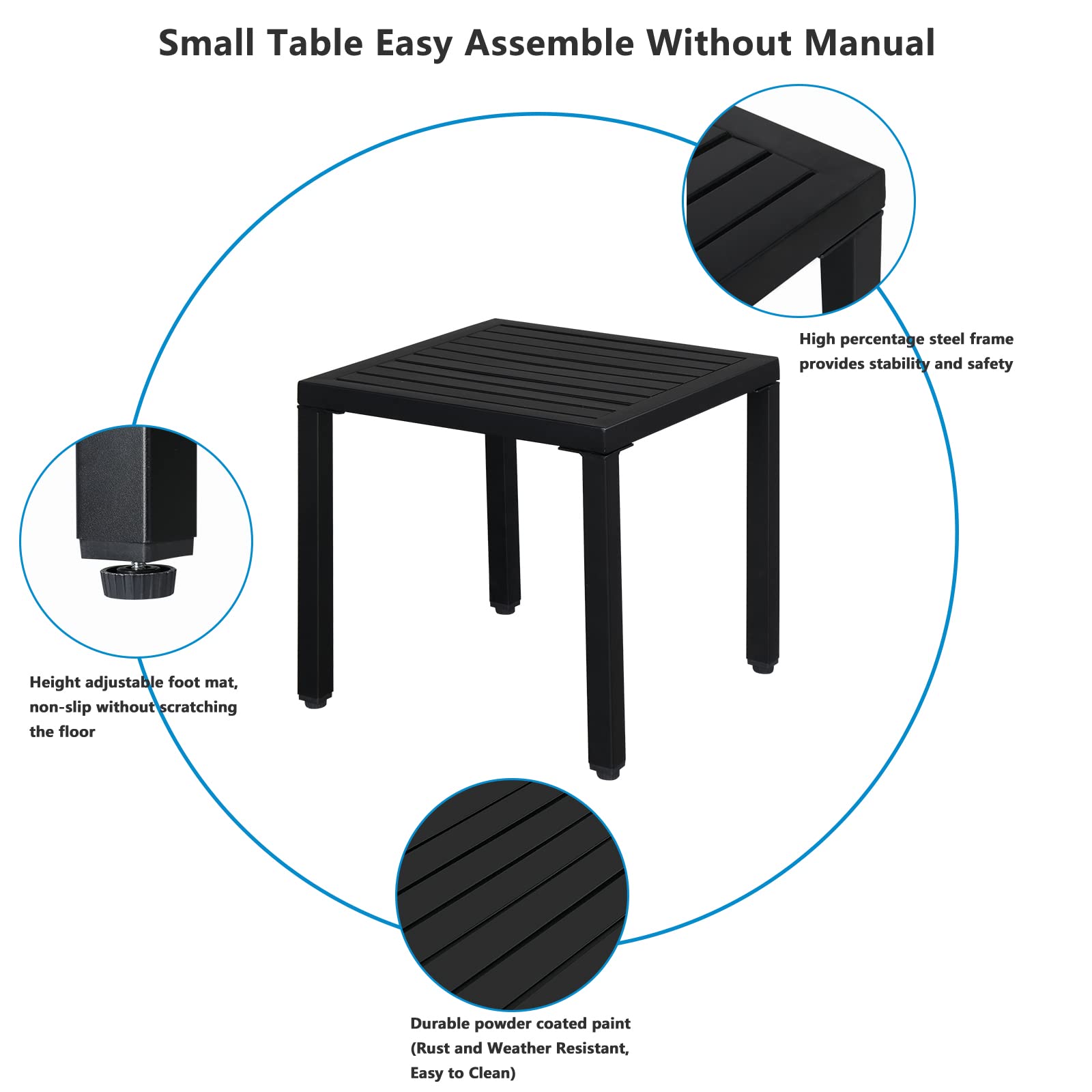 Vasitelan Small Metal Square Side Table - Indoor Outdoor End Table for Patio, Coffee, Bistro - Black | Perfect for Garden, Balcony & Living Room Decor