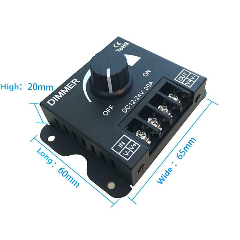 12V/24V 30A LED Dimmer Switch - Adjustable Brightness Controller for Single Color LED Strips (3528, 5050) - Perfect for Home Lighting, Bedroom Mood Lights & DIY LED Projects