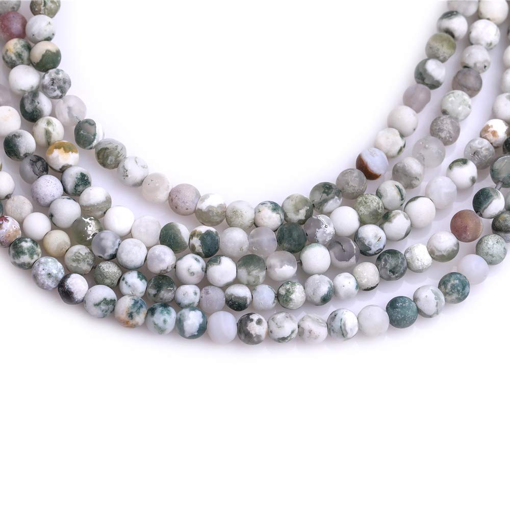 4mm Natural Green Moss Tree Agate Round Spacer Beads - Unpolished Matte Finish for DIY Jewelry Making (15 Inch Strand) - Perfect for Necklaces, Bracelets & Boho Crafts