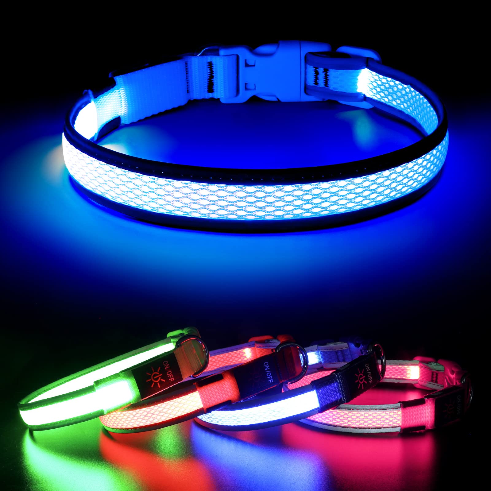 BSEEN Rechargeable LED Dog Collar - Reflective Glow in The Dark Puppy Collar for Small Dogs, Waterproof & Adjustable Night Safety Light for Walking, Camping, Jogging (Small, Blue) - Perfect for Nighttime Adventures and Outdoor Activities