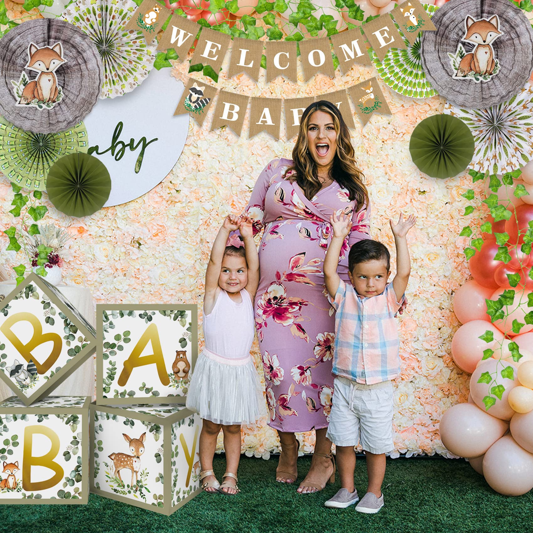 YARA Woodland Plates, Cups & Napkins Set for 24 Guests with Baby Shower Decorations - Perfect for Baby Showers, Birthday Parties & Themed Events