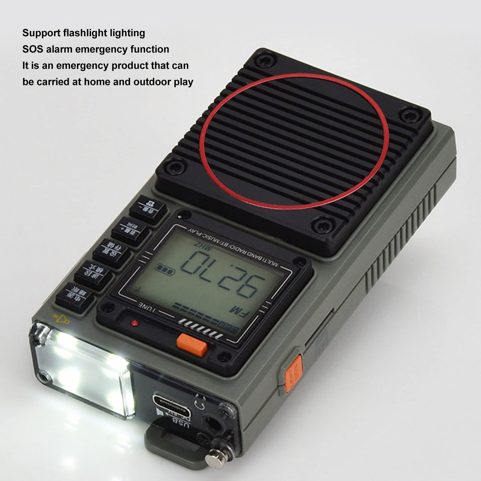 Portable Retro FM/VHF/AM/SW/WB Radio Receiver with Bluetooth, MP3 Playback, Rechargeable Battery & Flashlight - Perfect for Camping, Emergencies, and Outdoor Adventures