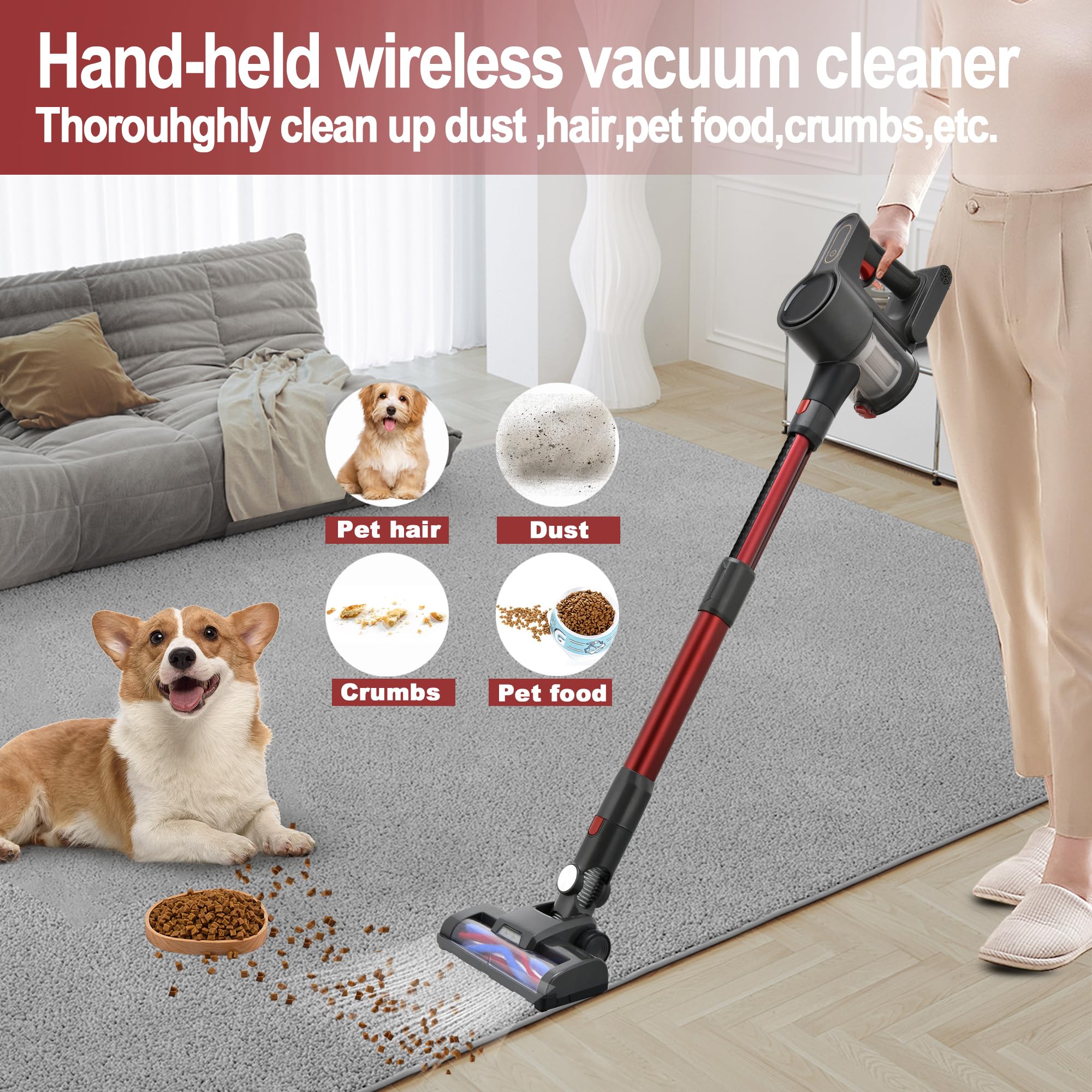 6-in-1 Cordless Stick Vacuum Cleaner with Powerful Brushless Motor & LED Display - Lightweight, Rechargeable, Wireless for Hardwood Floors & Carpets | Perfect for Pet Hair, Stairs & Car Cleaning (Gray)