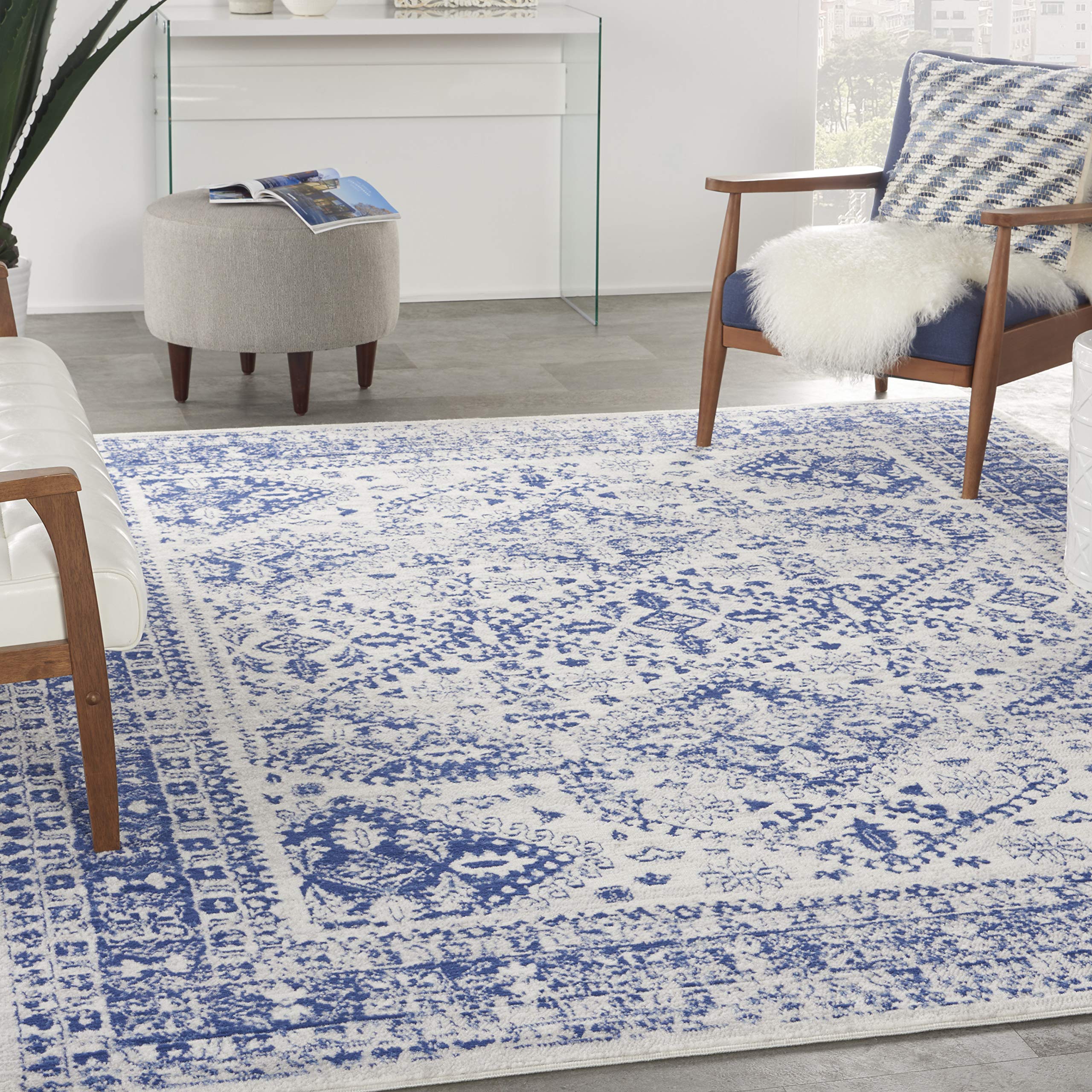 Nourison Whimsicle Ivory Navy 7' x 10' Area Rug - Rustic Farmhouse Design, Easy to Clean, Non-Shedding - Perfect for Bedroom, Living Room, Dining Room & Kitchen Decor