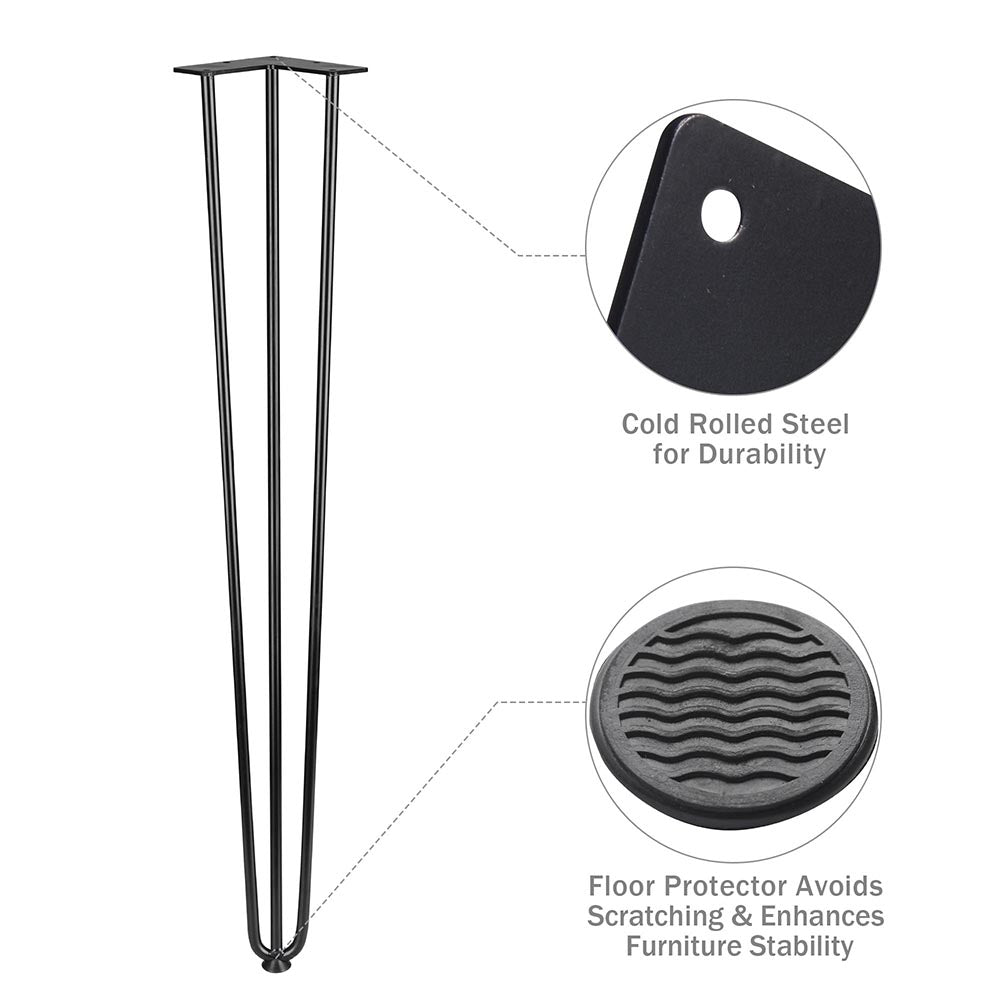 TheLAShop 34 Inch Hairpin Legs Set of 4 - 3 Rod Steel Furniture Legs in Black for DIY Tables, Desks & Benches | Mid-Century Modern Home Decor