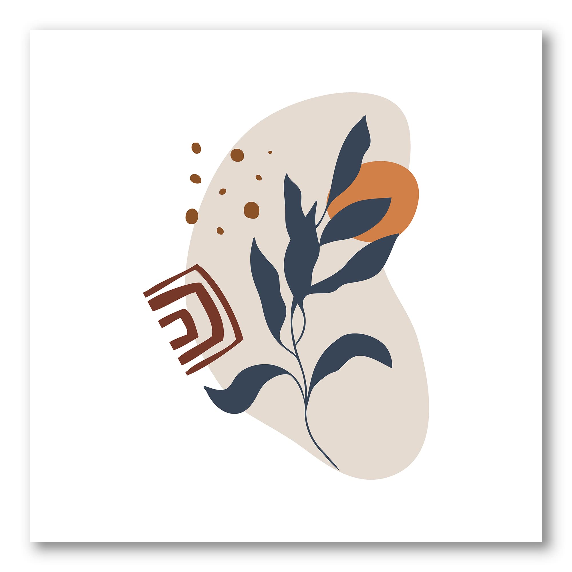 Abstract Flowers On Minimal Shapes VII - Modern Canvas Wall Art Grey 36x36 - Perfect for Living Room, Bedroom & Office Decor