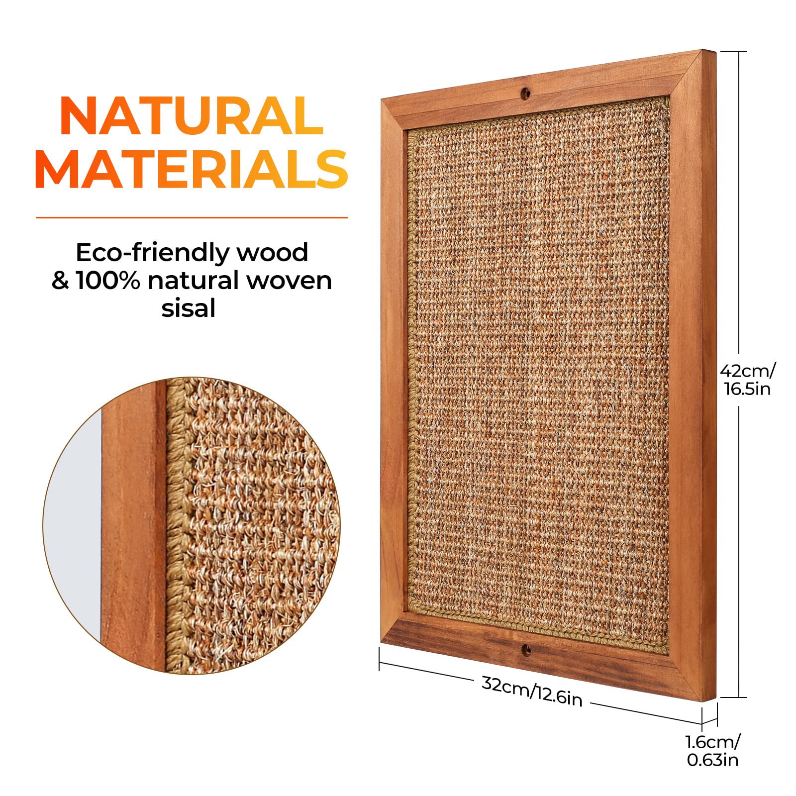 Premium Cat Scratching Post - Natural Wooden Sisal Cat Wall Scratcher for Indoor Cats | Floor & Wall Mounted Vertical Scratch Pad for Kittens & Adult Cats | Protects Furniture & Walls - Perfect for Living Rooms, Bedrooms & Home Offices