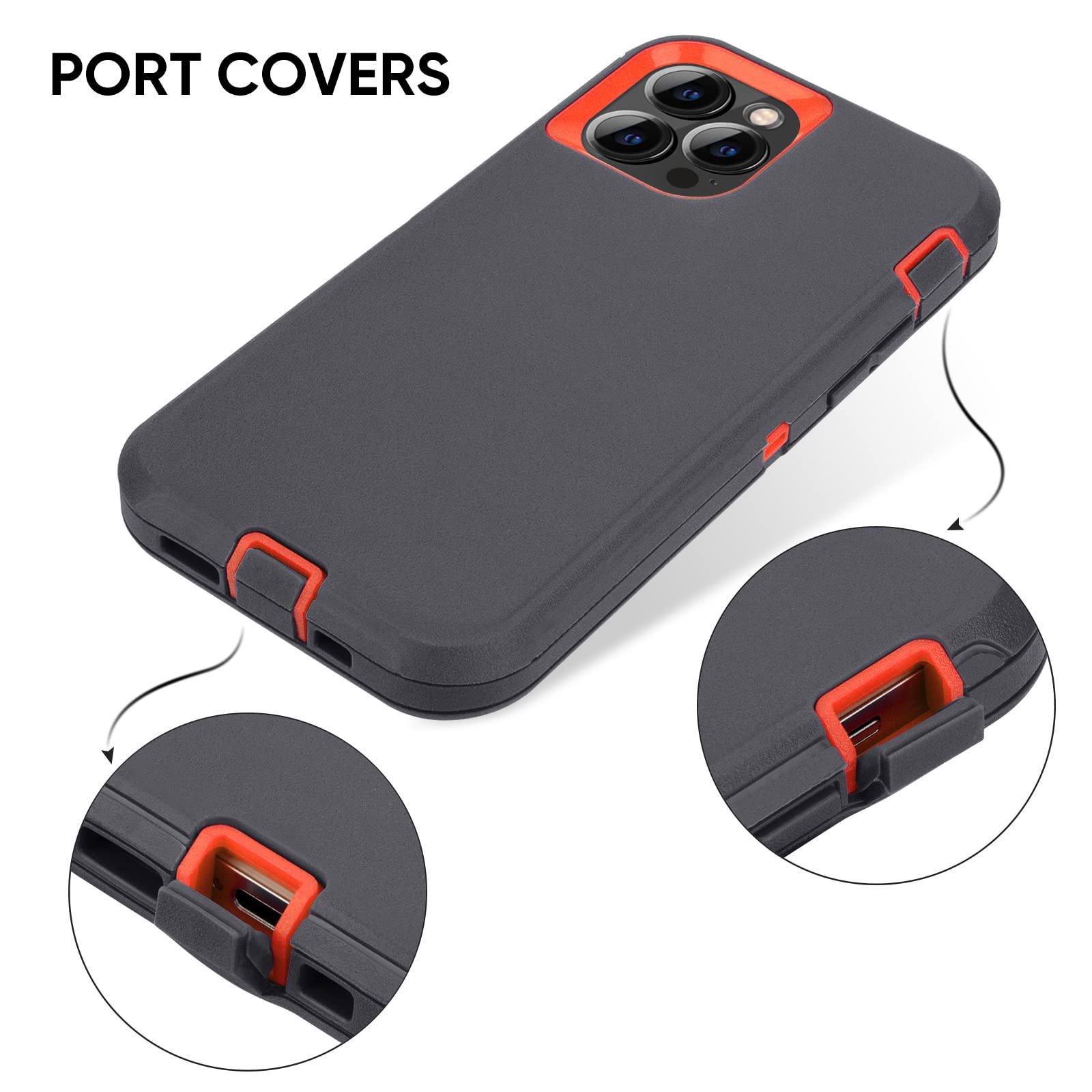 MAXCURY Heavy Duty Shockproof iPhone 12 Pro Max Case - 6.7 Inch 3-Layer Full Body Protection Cover with Silicone Rubber Bumper for Men & Women (Black/Orange) - Perfect for Outdoor, Work & Extreme Sports Protection