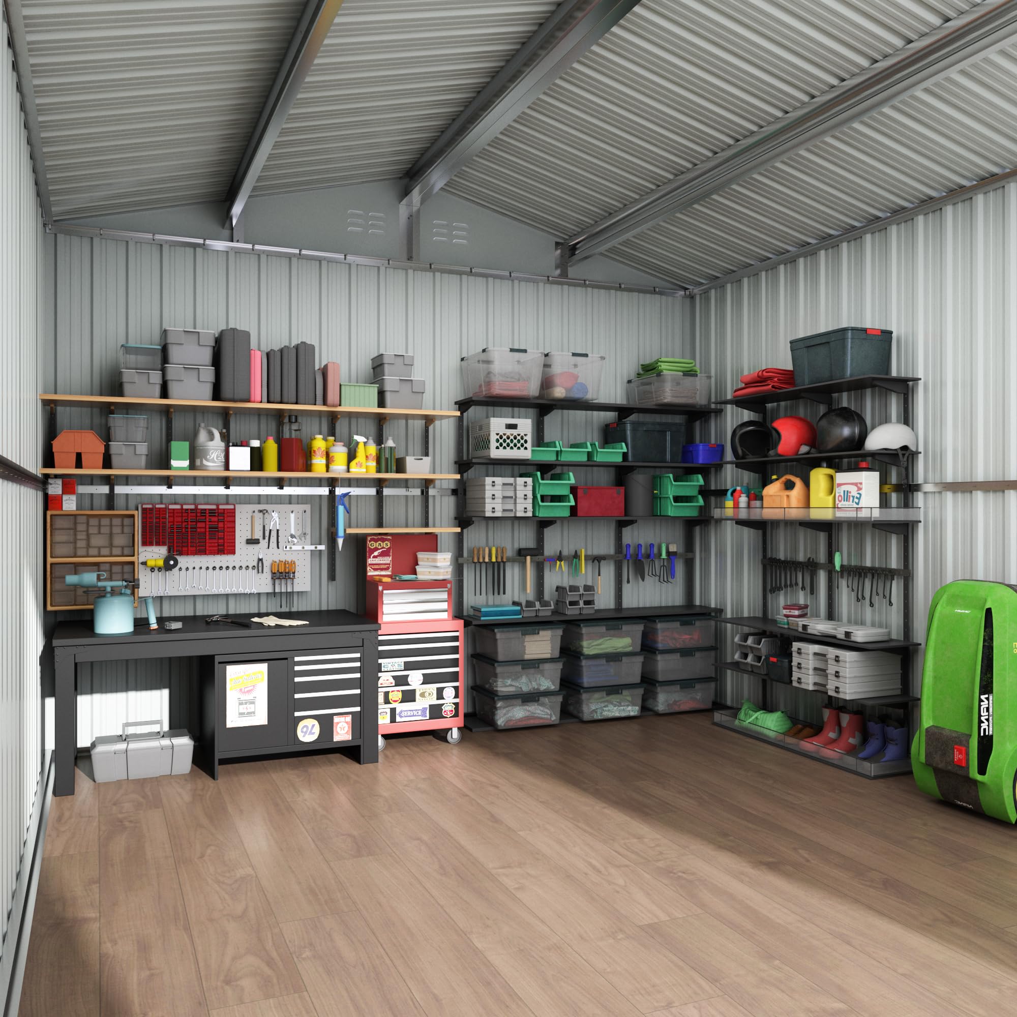8x12 FT Outdoor Storage Shed - Heavy Duty Metal Garden Shed with Reinforced Frame & Lockable Doors | Perfect for Backyard, Patio, Lawn Equipment & Tool Organization (Grey)