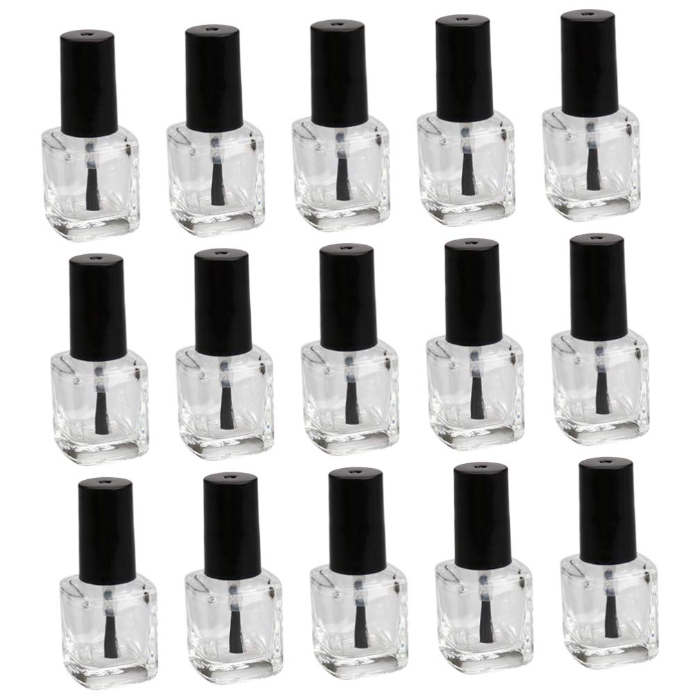 15-Piece Mini Glass Nail Polish Bottles Set - Empty Black & Transparent Nail Polish Containers for DIY Nail Art, Salon, and Home Manicure Use