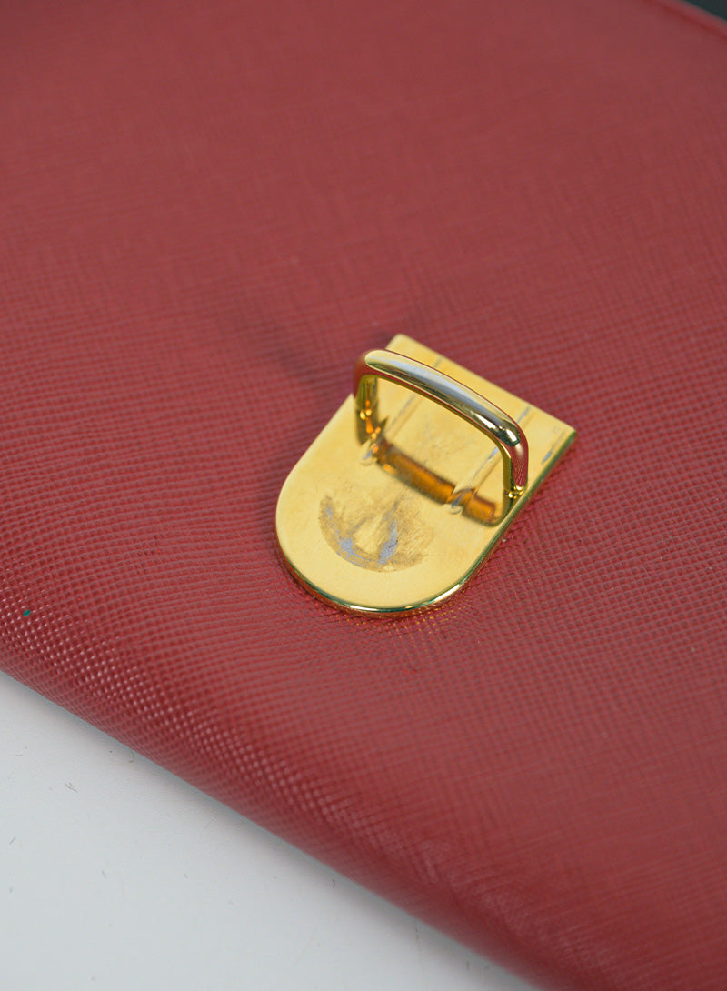 Prada Saffiano Leather Pochette Handbag in Red - Elegant Clutch for Women, Perfect for Parties, Weddings & Evening Events