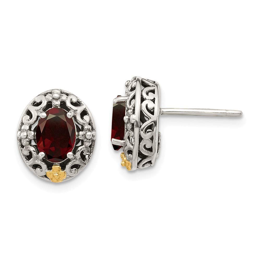 14K Gold Accented 925 Sterling Silver Garnet Stud Earrings for Women - Elegant Jewelry Gift for Birthdays, Anniversaries & Special Occasions
