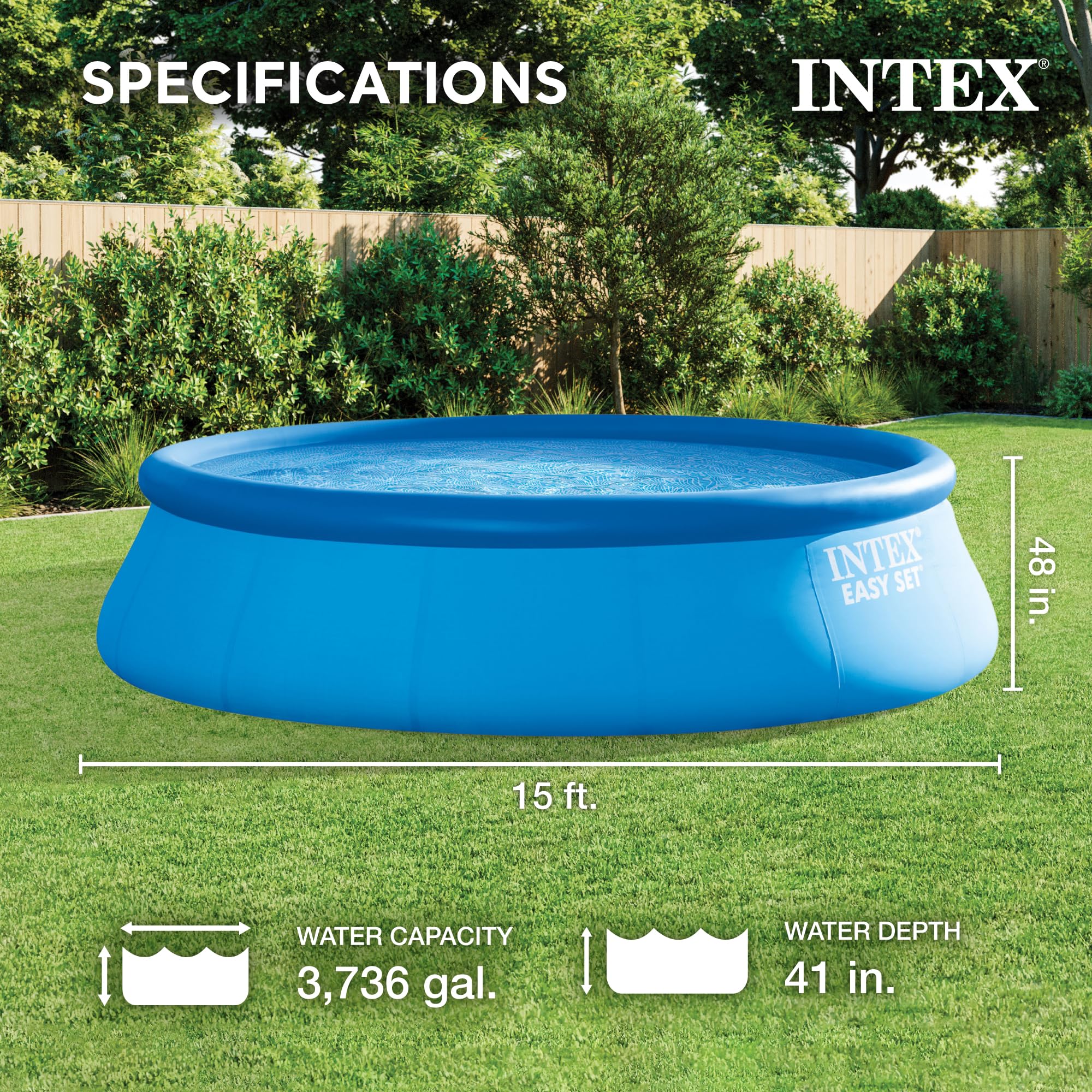 Intex 15ft x 48in Easy Set Above Ground Inflatable Swimming Pool with Filter Pump & Solar Cover - Perfect for Backyard Fun, Summer Parties, and Family Relaxation