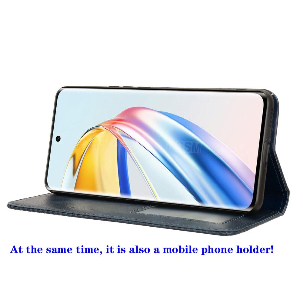 Premium Leather Wallet Case for Honor Magic6 Lite - Magnetic Flip Cover with Card Holder & Kickstand (Blue) | Slim Protective Phone Case with RFID Blocking | Perfect for Business, Travel & Everyday Use