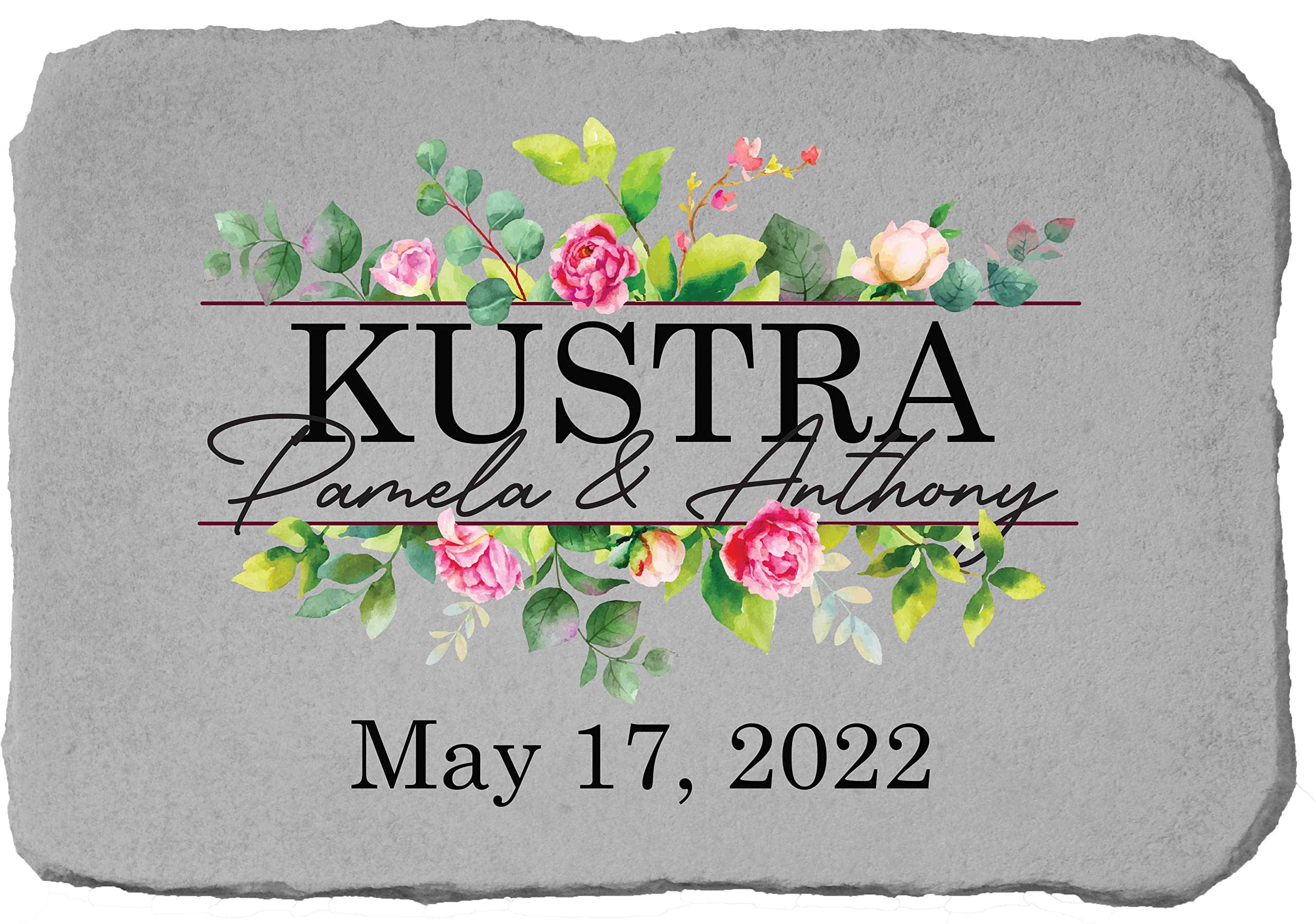 Kay Berry Wedding with Flowers Personalized Fused Glass Garden Stone - Custom Memorial Stone for Graves, Gardens & Outdoor Decor - Perfect for Anniversaries, Memorials & Special Occasions