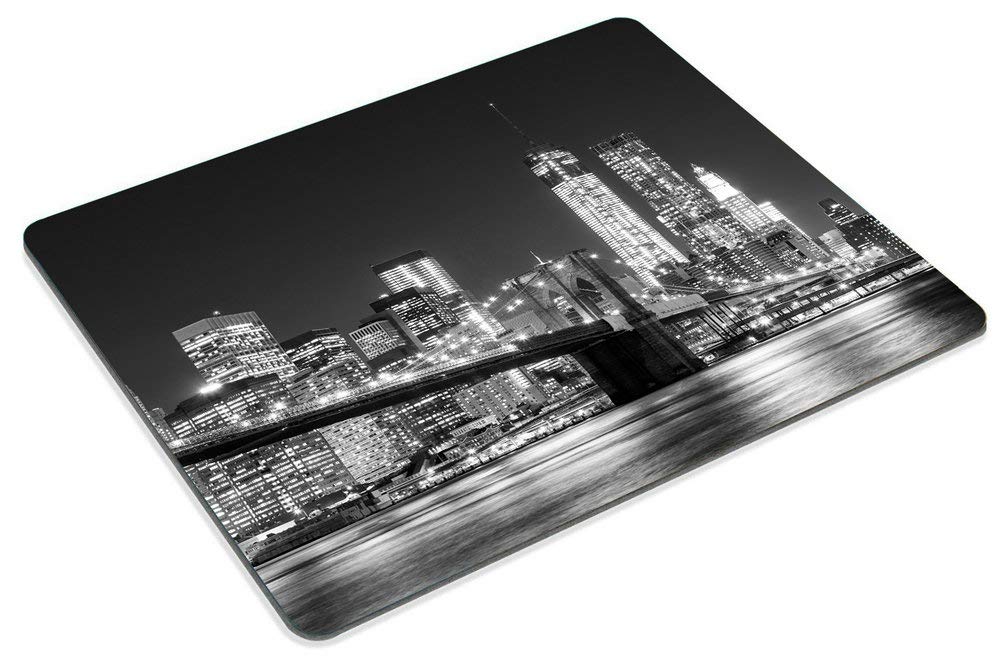 Custom New York Themed Gaming Mouse Pad - Manhattan Skyline & Brooklyn Bridge Night Scene - Non-Slip Large Rectangle Mouse Mat for PC Gamers & Office Work - Perfect for Gaming Setups, Home Offices & NYC Lovers