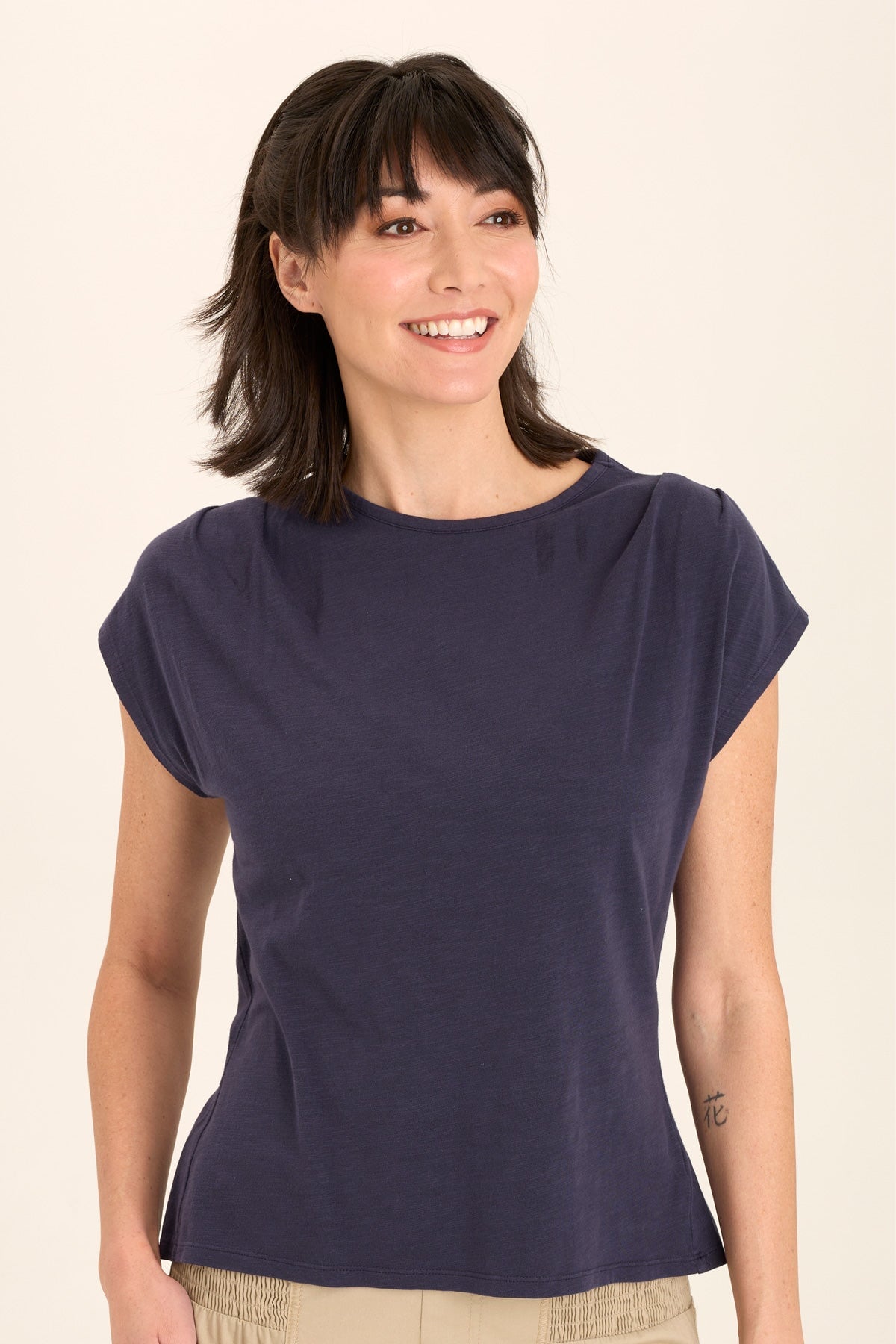 Arwen Soft Jersey Mock Neck Tee - Women's Comfortable Stretch Knit Top for Casual Wear & Layering