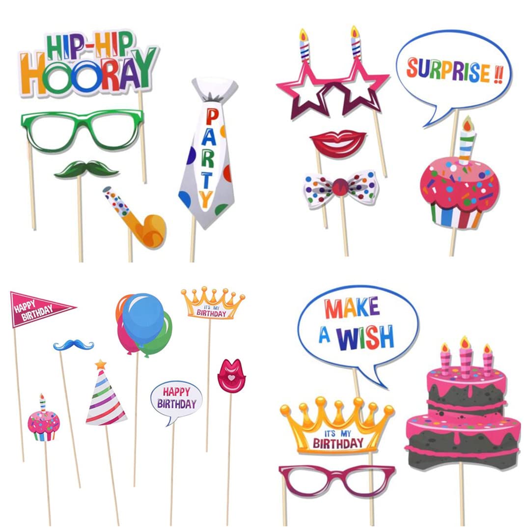 SamHeng 22-Piece Birthday Party Photobooth Props Kit - Happy Birthday Decorations for Girls & Boys Party Supplies - Ready-to-Use Party Favors for Birthdays, Baby Showers & Celebrations