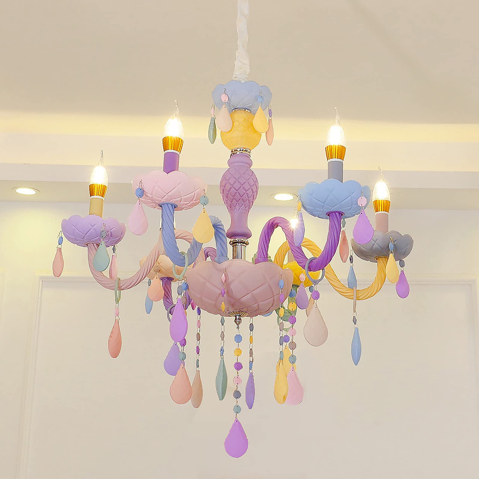 **DJAMEL 8-Light Crystal Chandelier - Elegant Princess Room Ceiling Light for Bedroom & Kids Room, Warm Romantic Lighting Decor (D73xH60cm) - Perfect for Weddings, Nurseries & Home Decor**