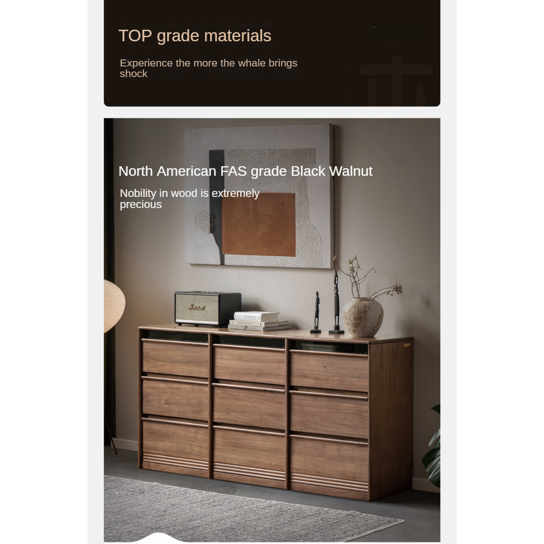Premium Black Walnut Solid Wood Dresser with 6 Drawers - Handcrafted Wooden Storage Chest for Bedroom, Living Room & Office Organization