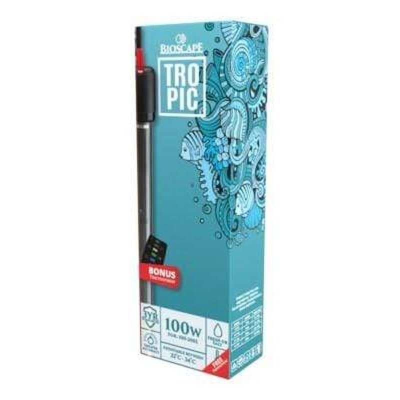 Bioscape Tropic Aquarium Heater 100W for 26-53 Gallon Fish Tanks (100-200L) - Submersible Water Heater for Tropical Fish, Saltwater & Freshwater Aquariums - Perfect for Home, Office & Pet Stores