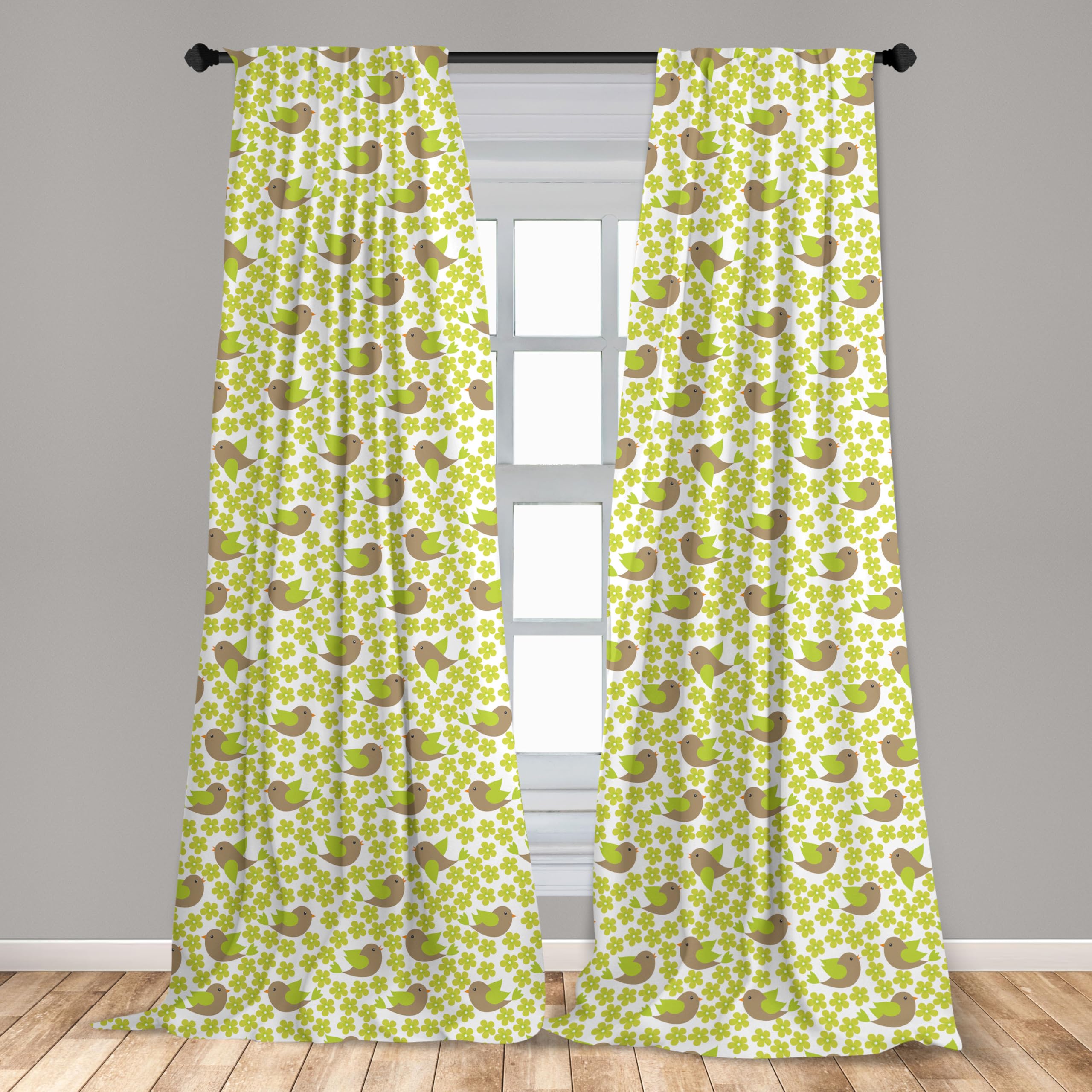 Ambesonne Bird Print Curtains - 2 Panel Set with Repeating Avian Animals & Petals Design, 28