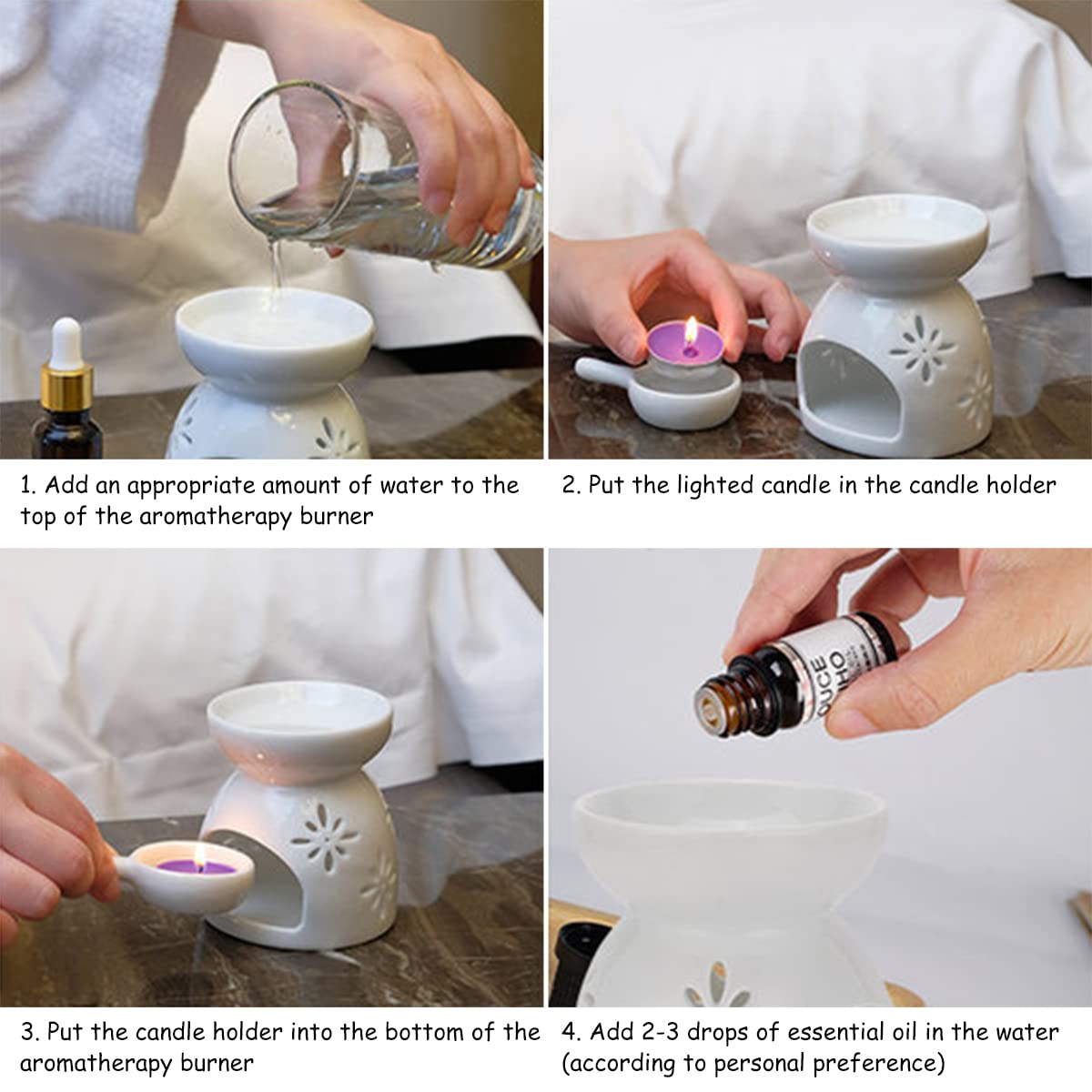 Premium Ceramic Essential Oil Burner & Tealight Candle Holder - Aromatherapy Diffuser with Candle Spoon for Home, Bedroom, Office - Perfect for Relaxation, Meditation & Romantic Ambience - Ideal Gift for Holidays & Special Occasions