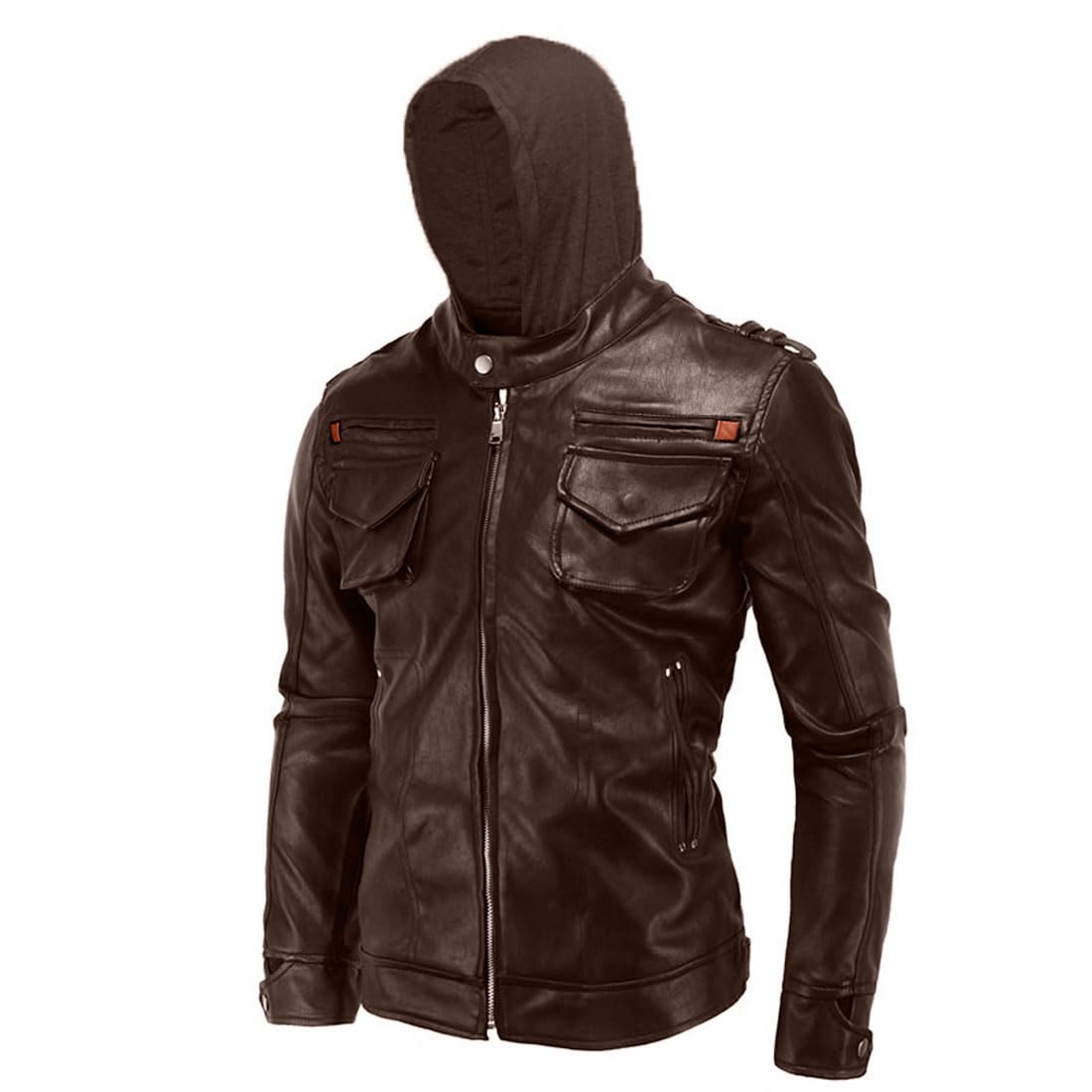 SID Men's Lambskin Leather Biker Jacket with Removable Hood - Stylish Motorcycle Hoodie for Casual & Riding Wear