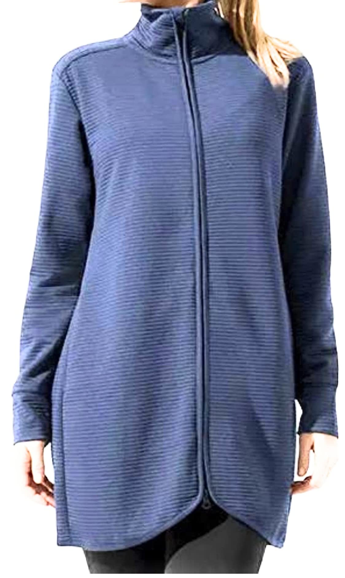 Mondetta Performance Gear Ottoman Long Jacket for Women - Lightweight Waterproof Windbreaker with Hood (Iron Blue, XS) - Perfect for Hiking, Running & Outdoor Activities