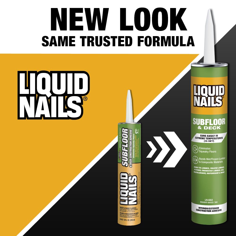 Liquid Nails 10 oz. Heavy Duty Subfloor & Deck Construction Adhesive - Strong Bonding for Wood, Concrete & Plywood | Perfect for Home Renovation & DIY Projects