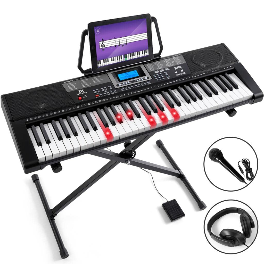 MUSTAR MEKS-500 61-Key Lighted Keyboard Piano with Stand, Sustain Pedal & Headphones - Electric Piano for Beginners | USB MIDI, Built-in Speakers | Perfect for Home Learning, Music Practice & Gift Giving