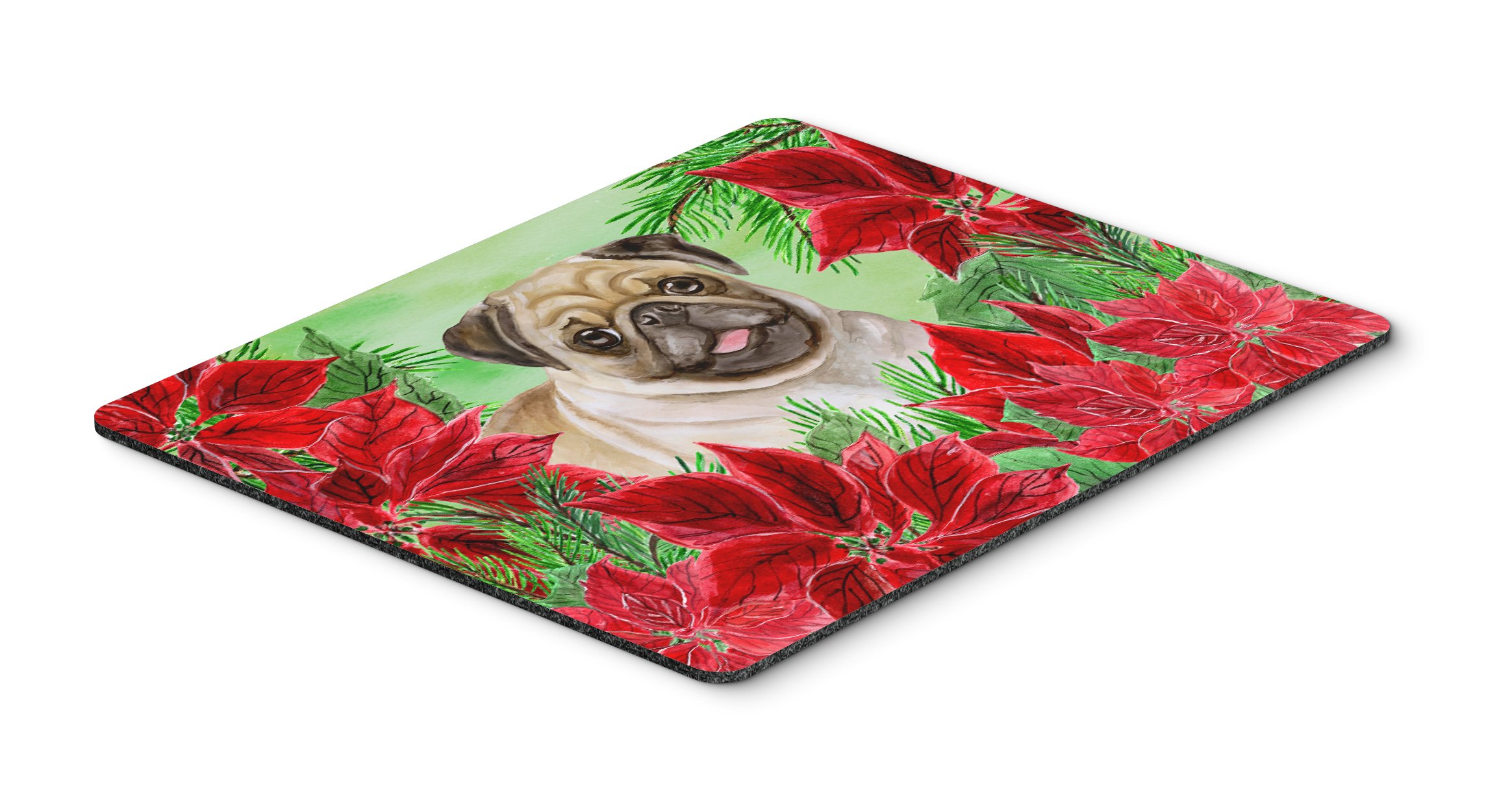 Caroline's Treasures CK1365MP Fawn Pug Poinsettias Mouse Pad - Large Washable Non-Slip Desk Mat for Home Office, Gaming & Computer Work - Perfect Christmas Gift for Pet Lovers & Holiday Decor