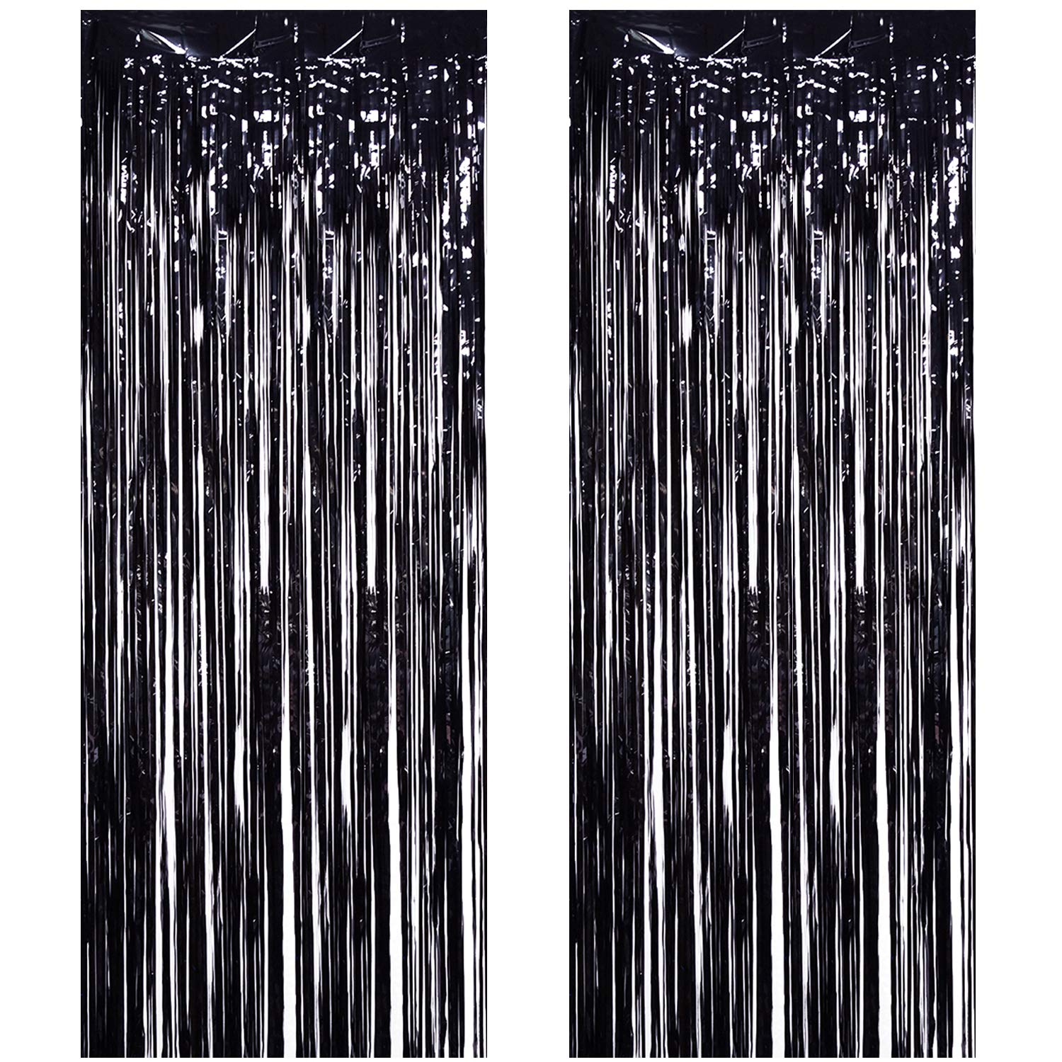 2 Pack 3.3 ft x 9.8 ft Metallic Fringe Foil Curtains - Shimmering Photo Backdrop for Halloween, Christmas, Birthday Party & Wedding Decorations (Black) | Perfect for Stage Background, Event Photography & Home Celebration Decor